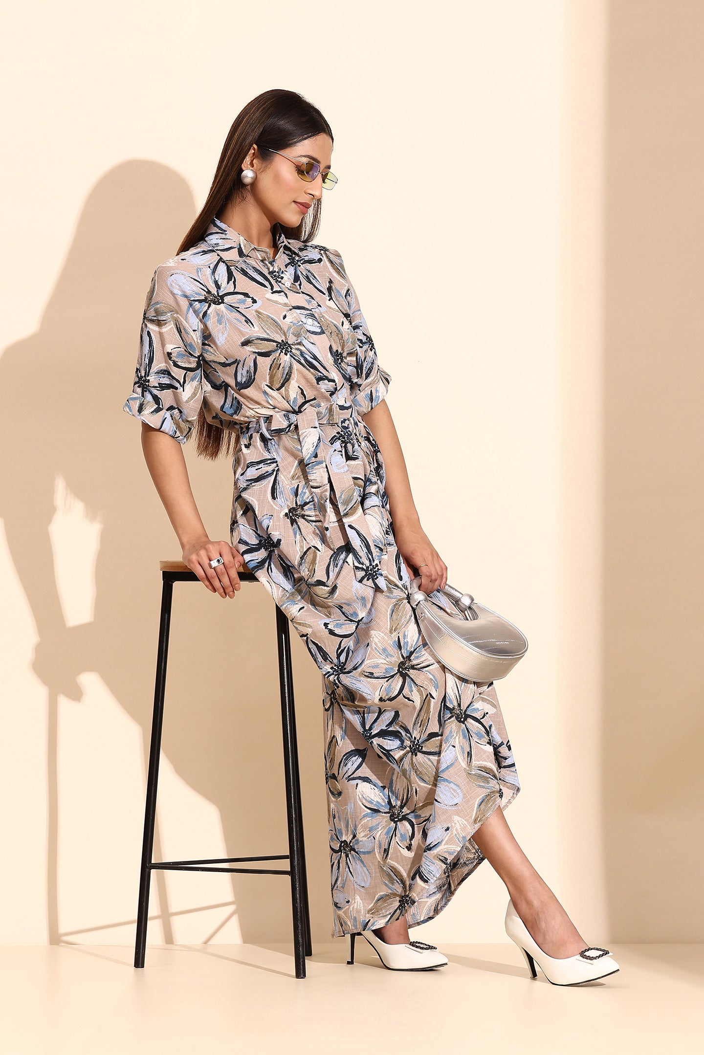 Floral Drape Cowl Dress