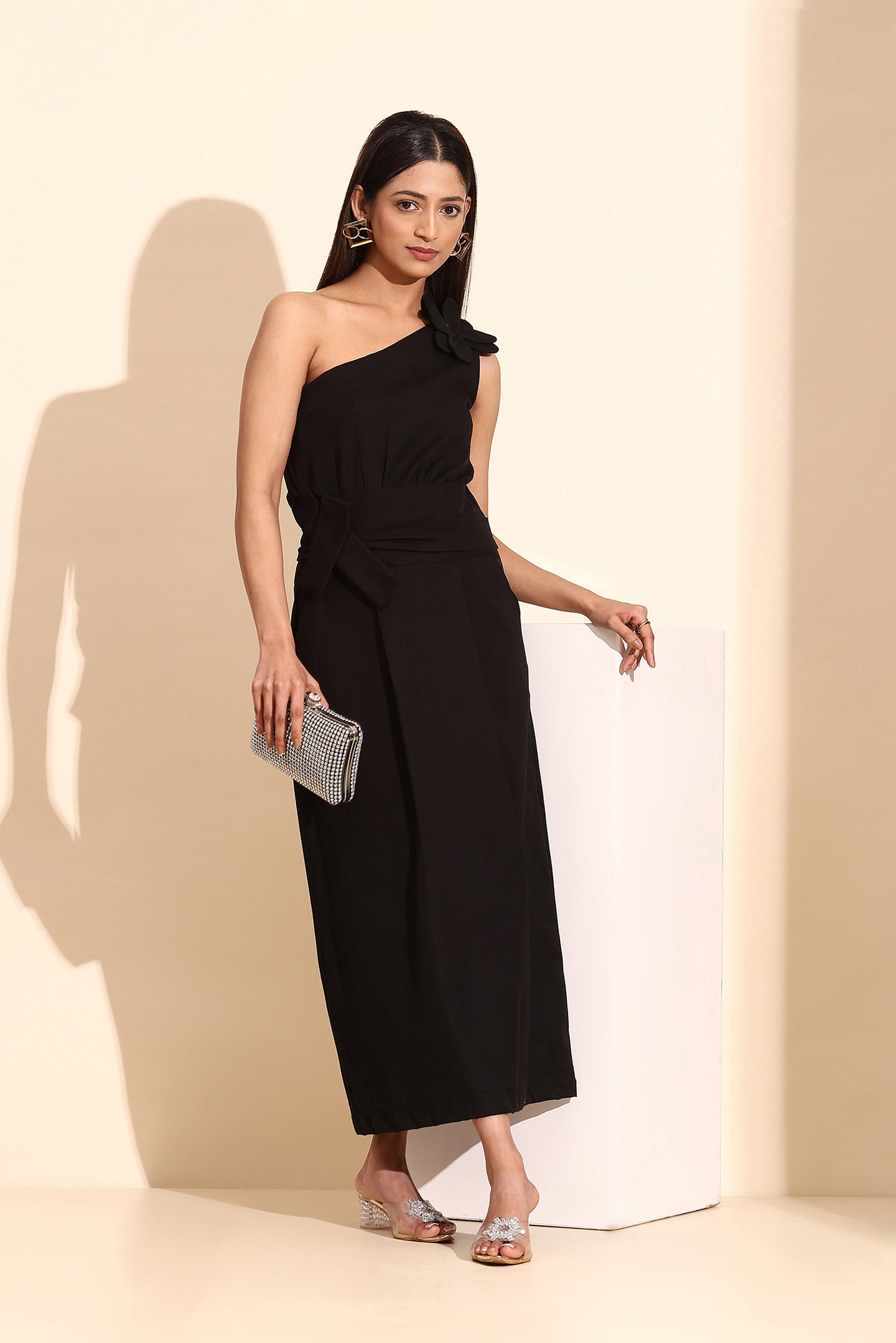 Midnight Elegance Belted Evening Dress