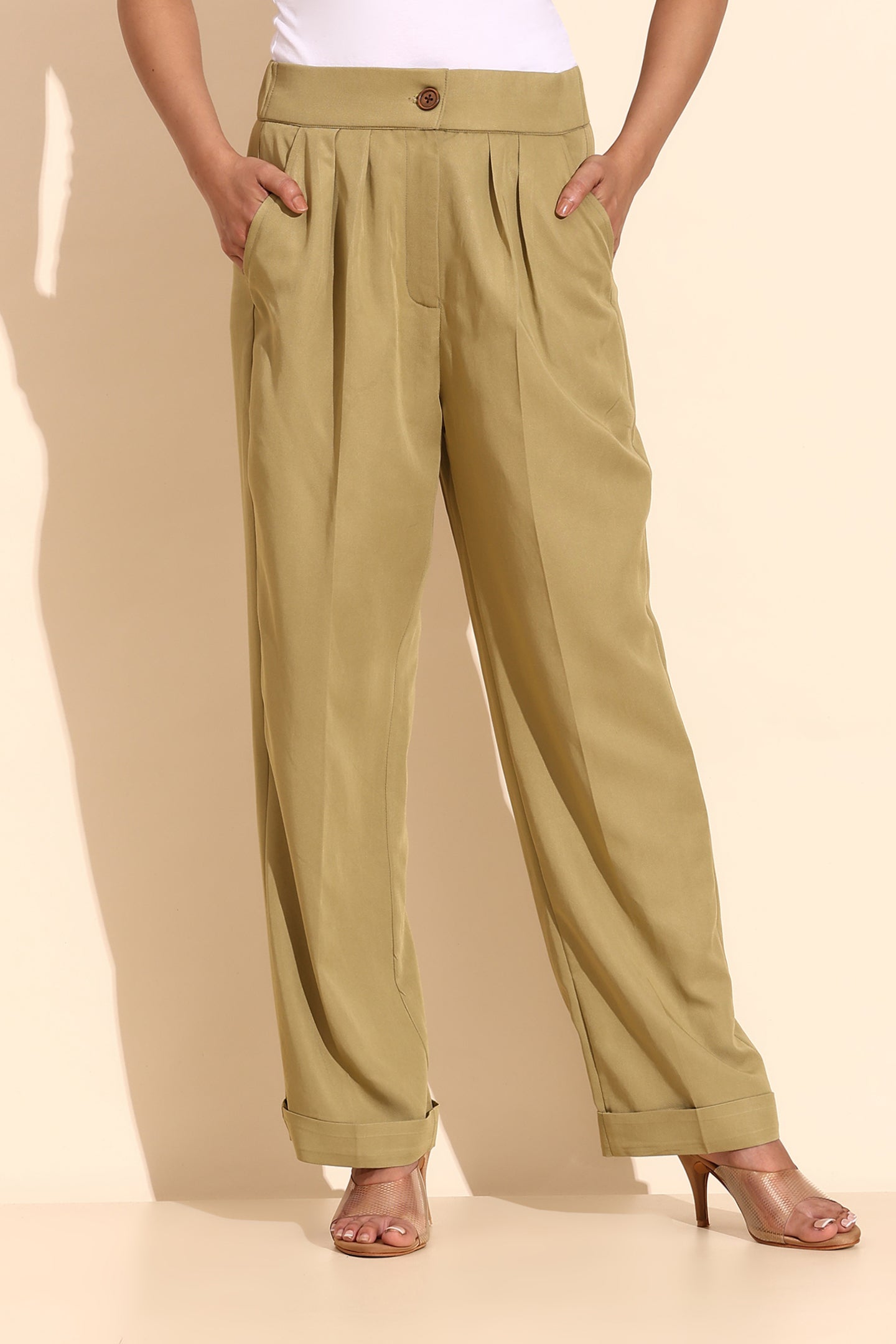Green Tencel Denim Tailored Trousers