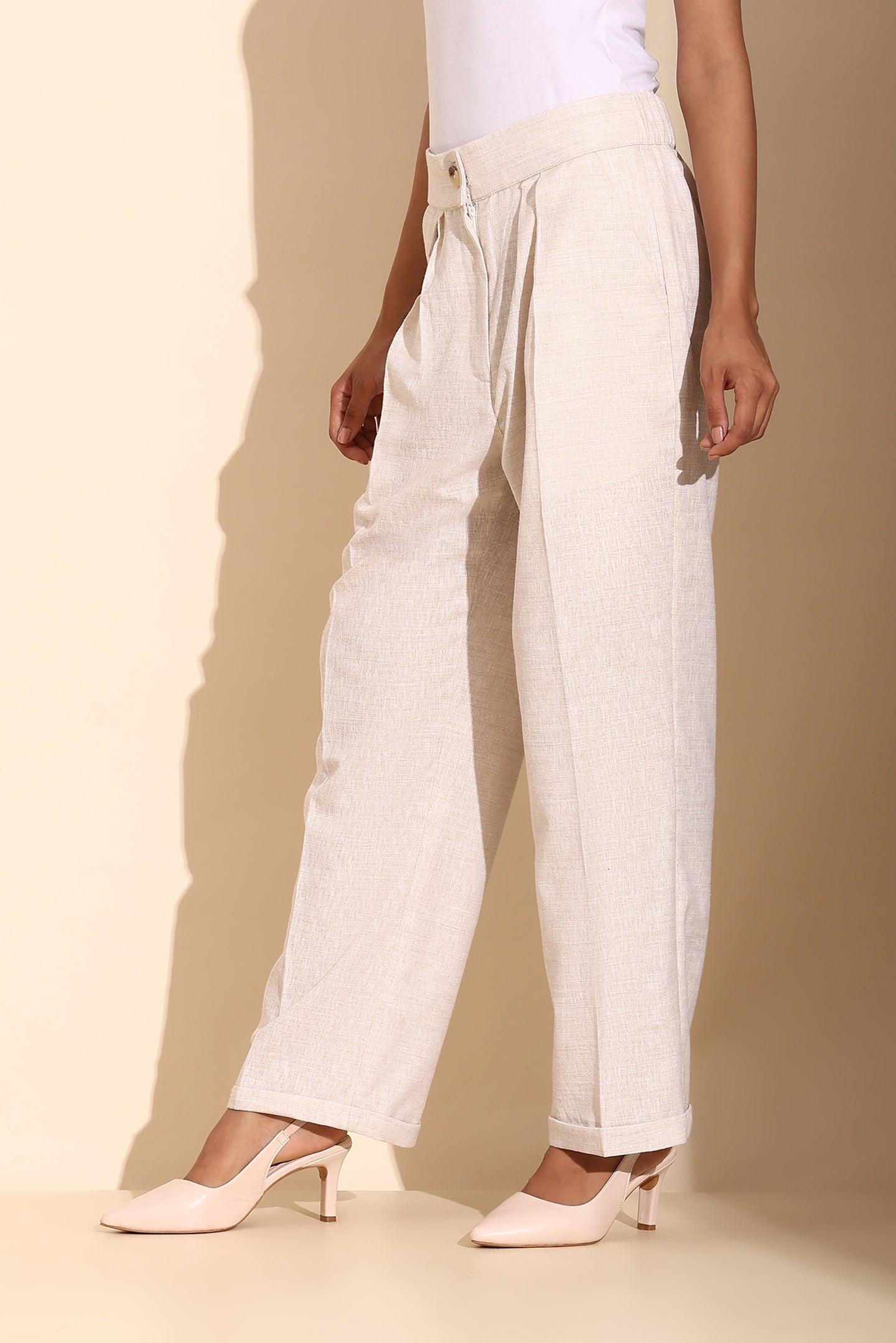 Ivory Linen Blend Tailored Trousers