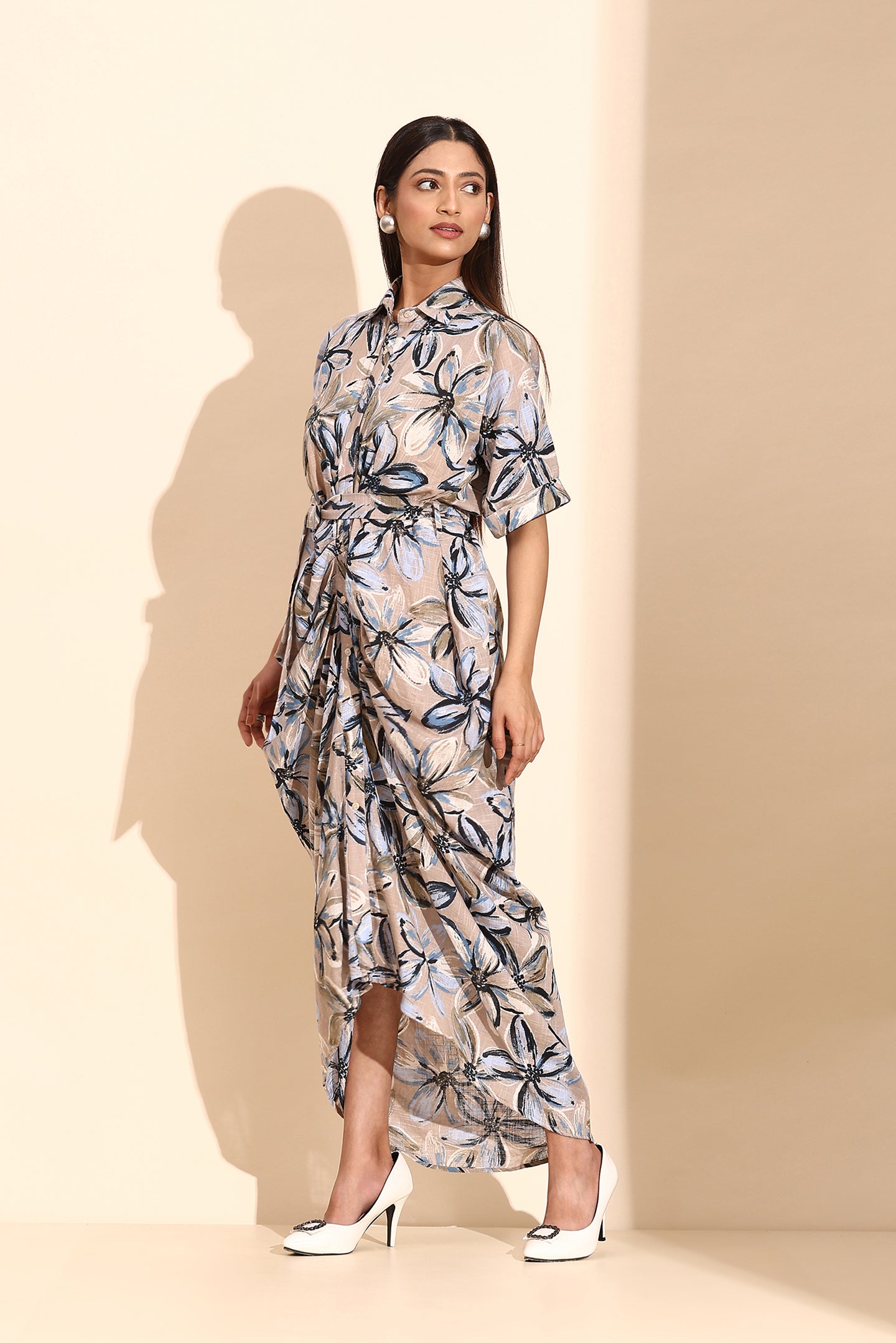 Floral Drape Cowl Dress