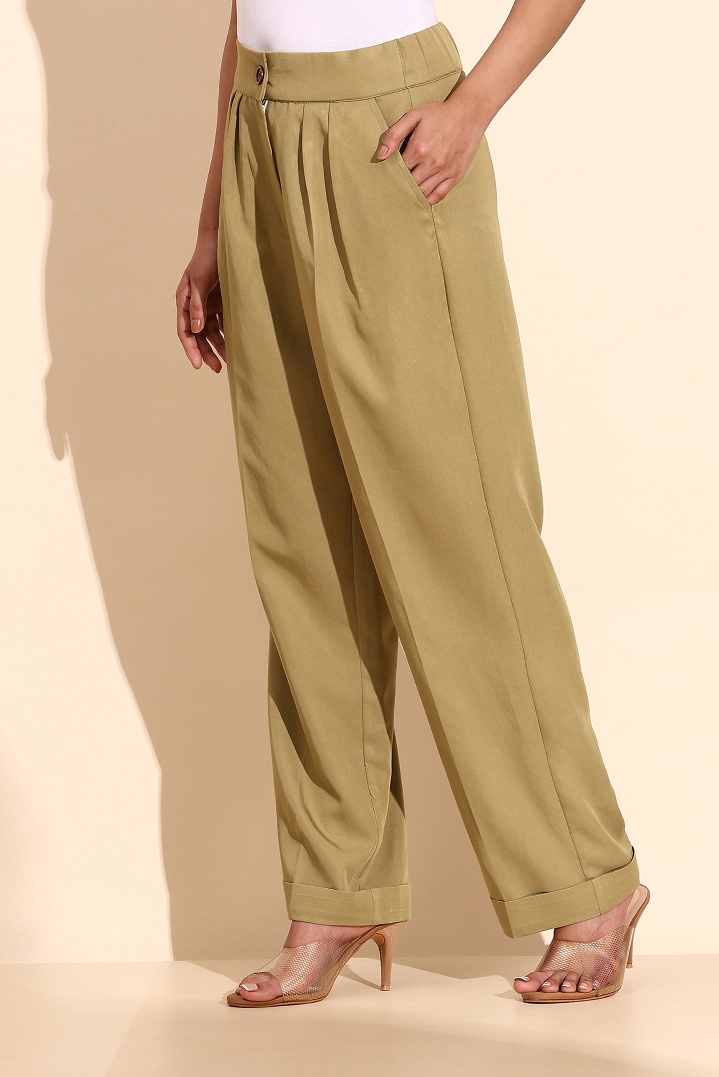 Green Tencel Denim Tailored Trousers