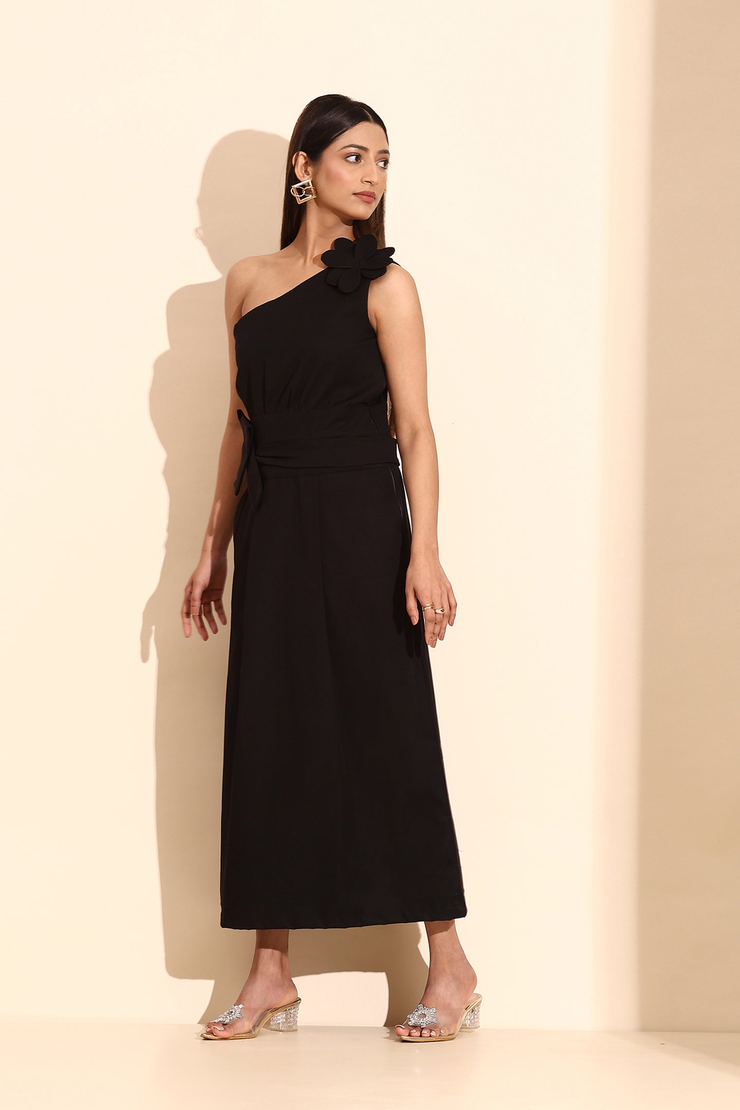 Midnight Elegance Belted Evening Dress