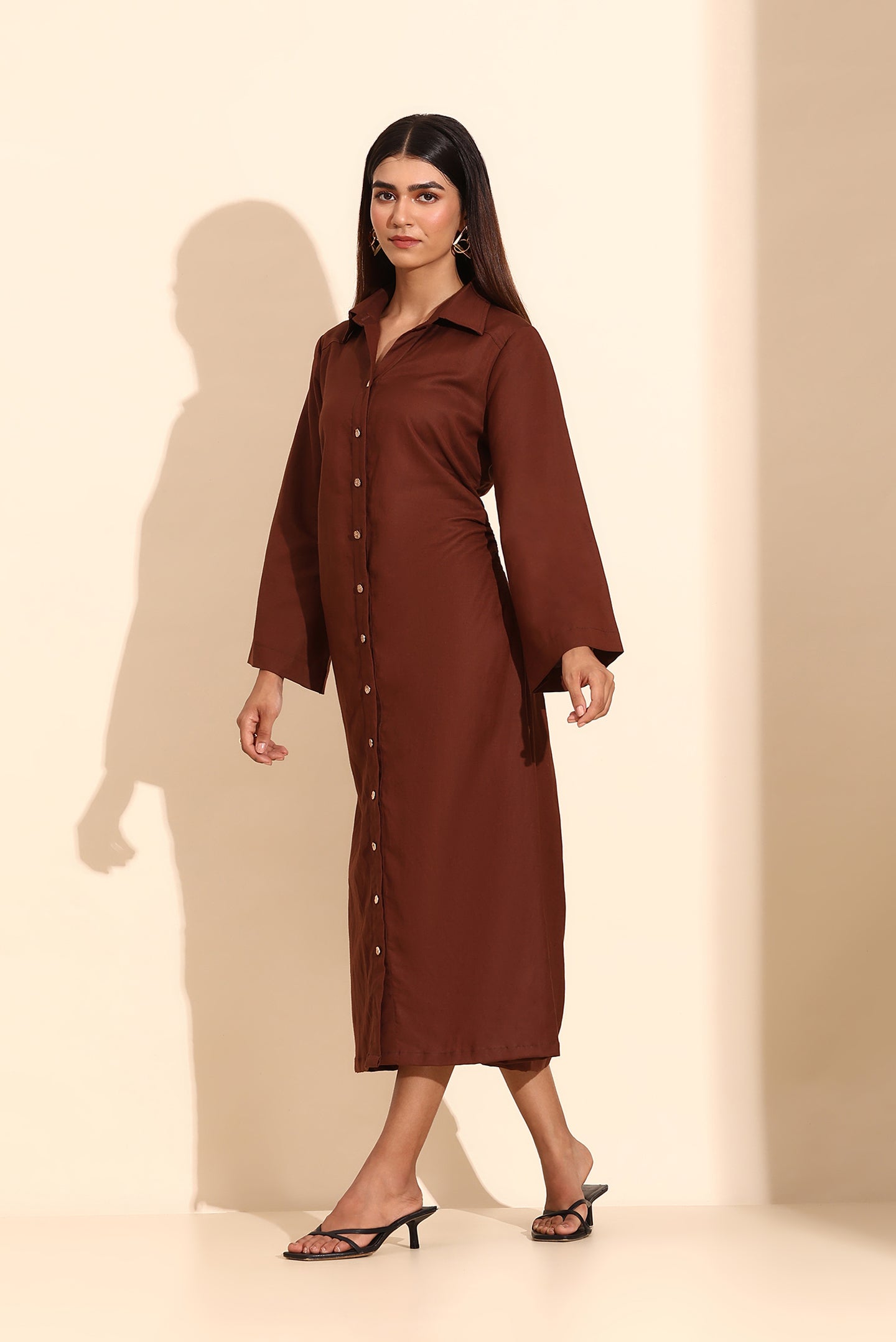 Mocha Flow Linen Shirt Dress