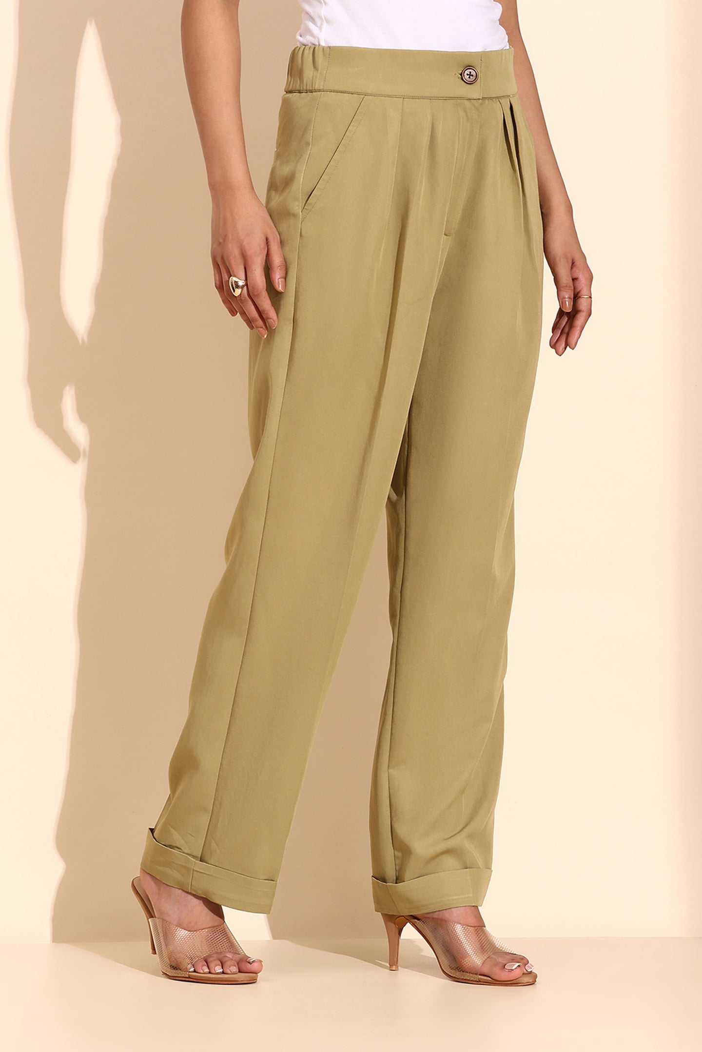 Green Tencel Denim Tailored Trousers
