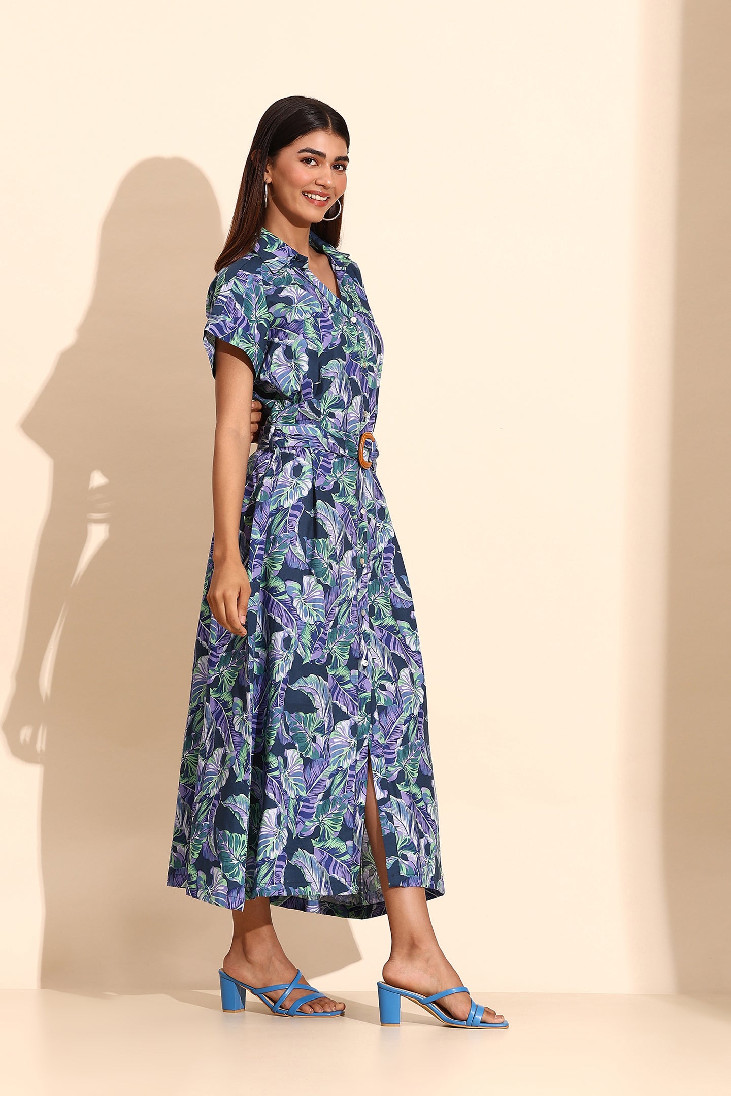 Tropical Bloom Belted Shirt Dress
