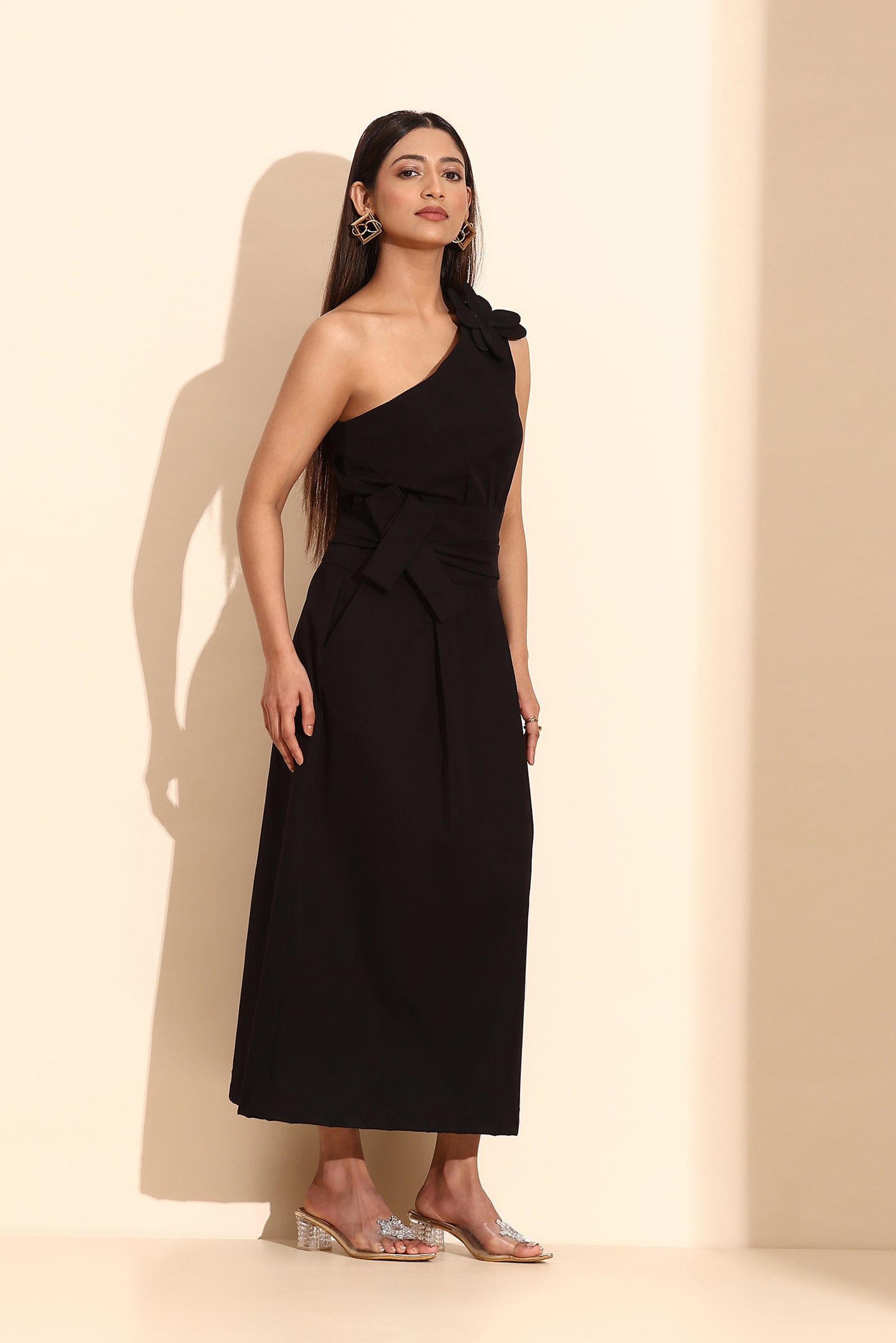 Midnight Elegance Belted Evening Dress