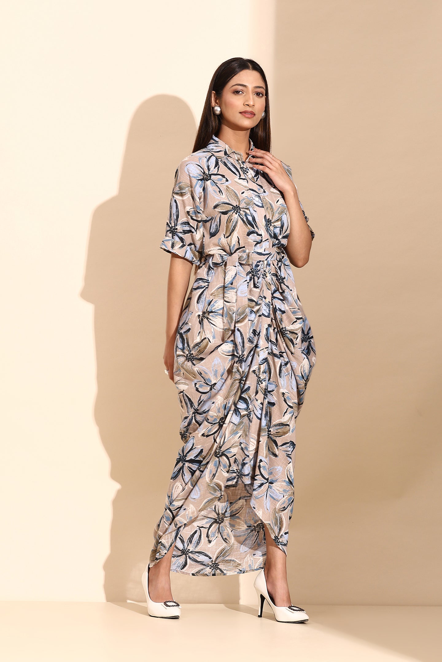 Floral Drape Cowl Dress