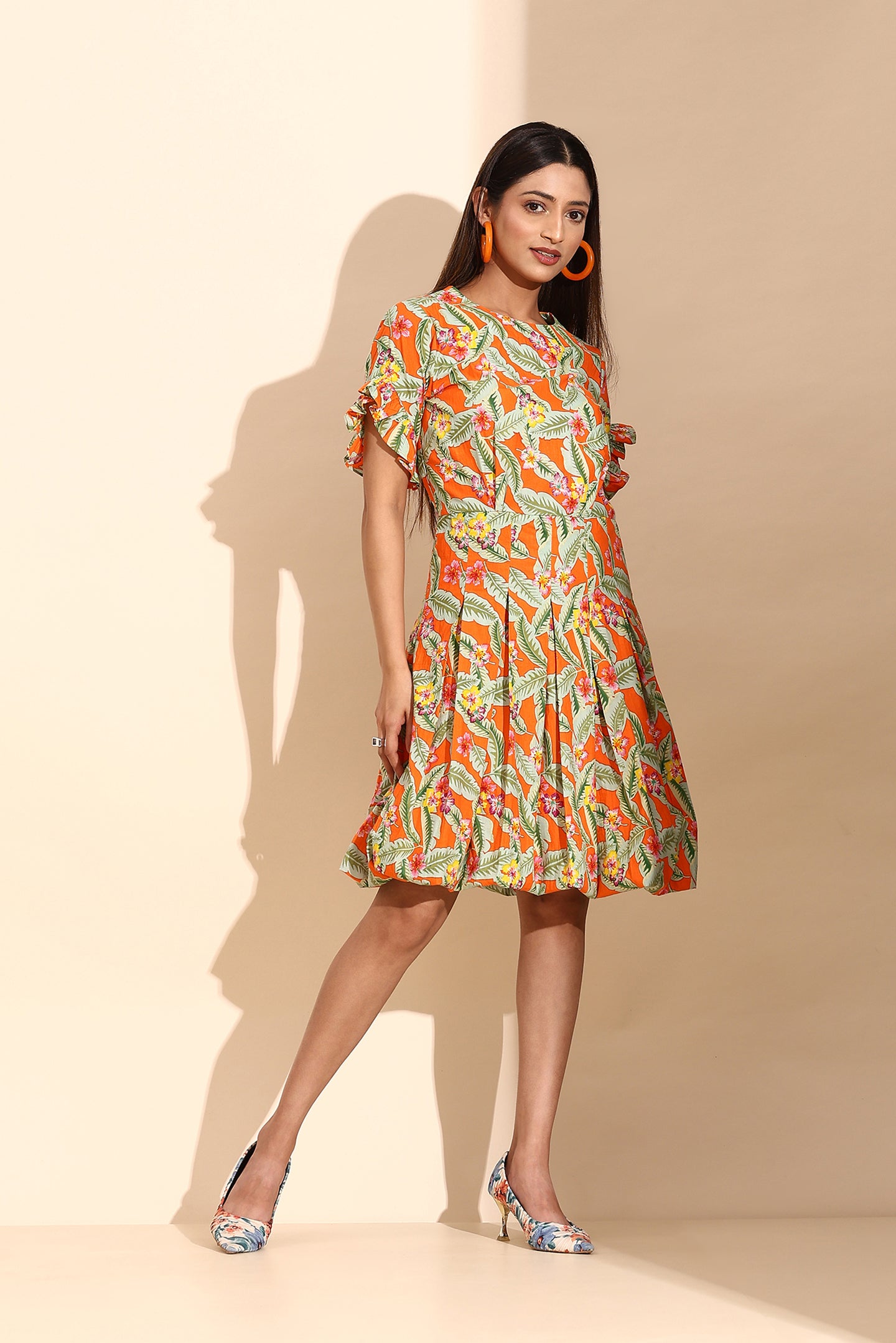 Orange Ivy Cotton Short Dress