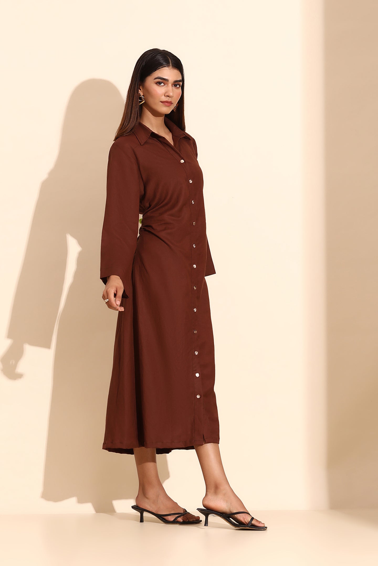 Mocha Flow Linen Shirt Dress