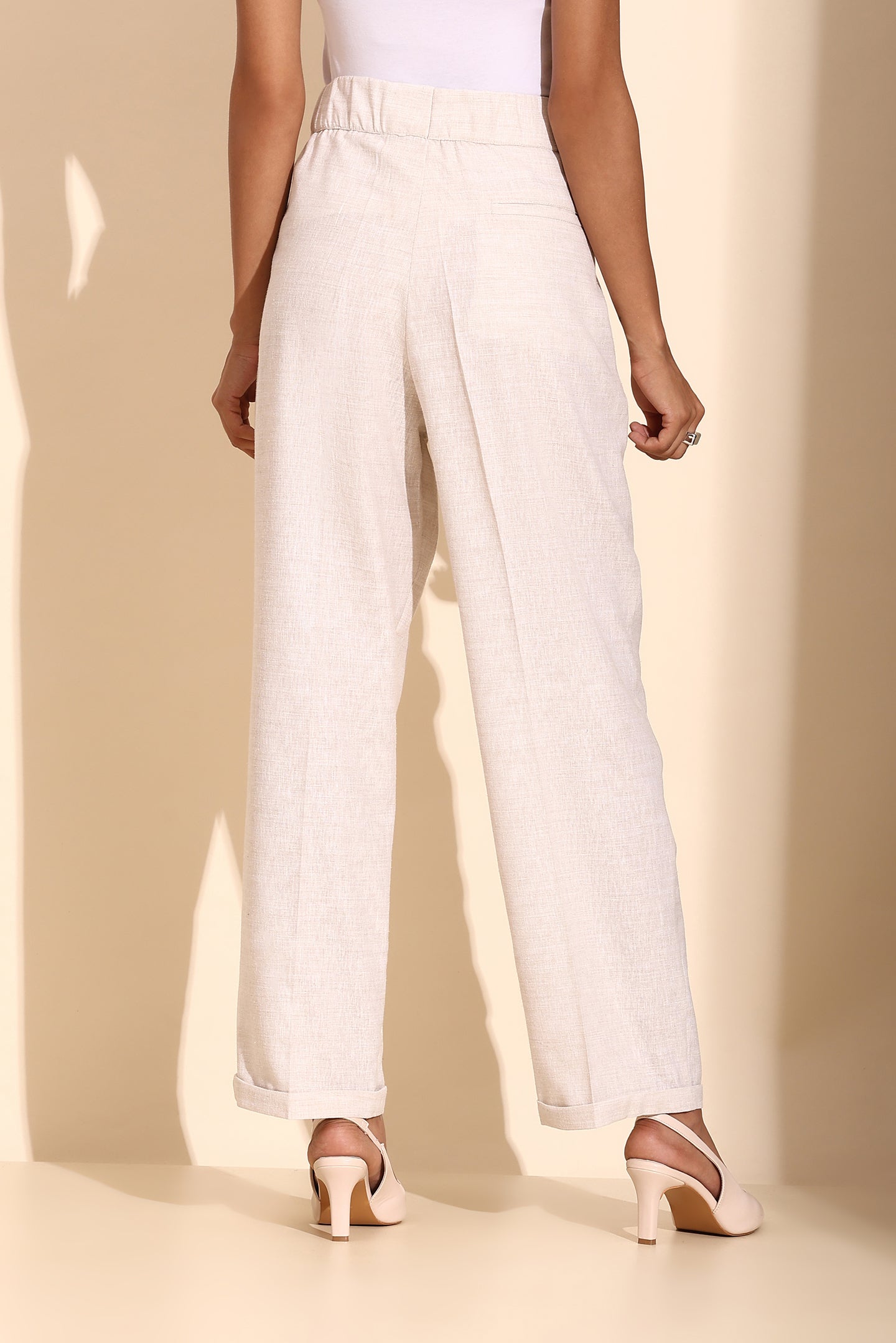 Ivory Linen Blend Tailored Trousers