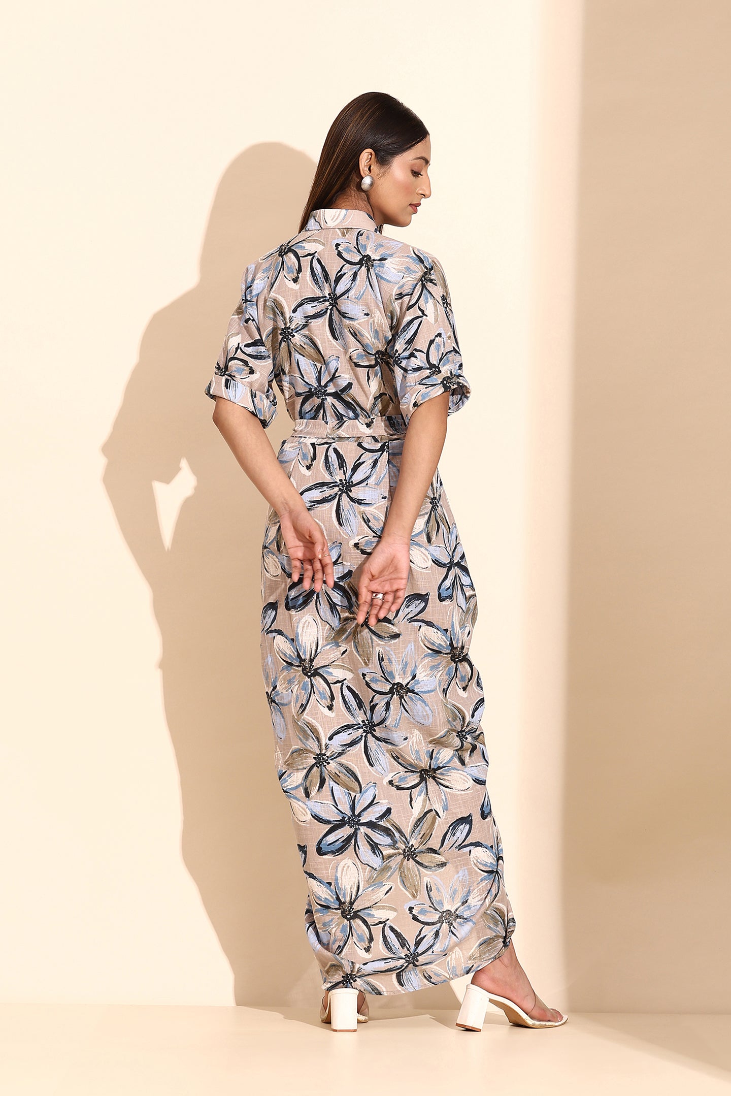 Floral Drape Cowl Dress