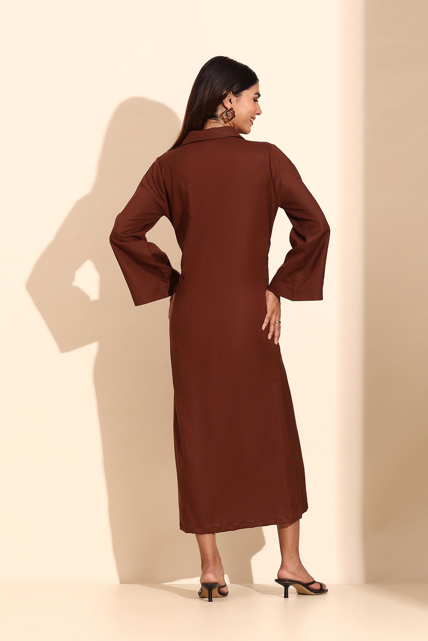 Mocha Flow Linen Shirt Dress