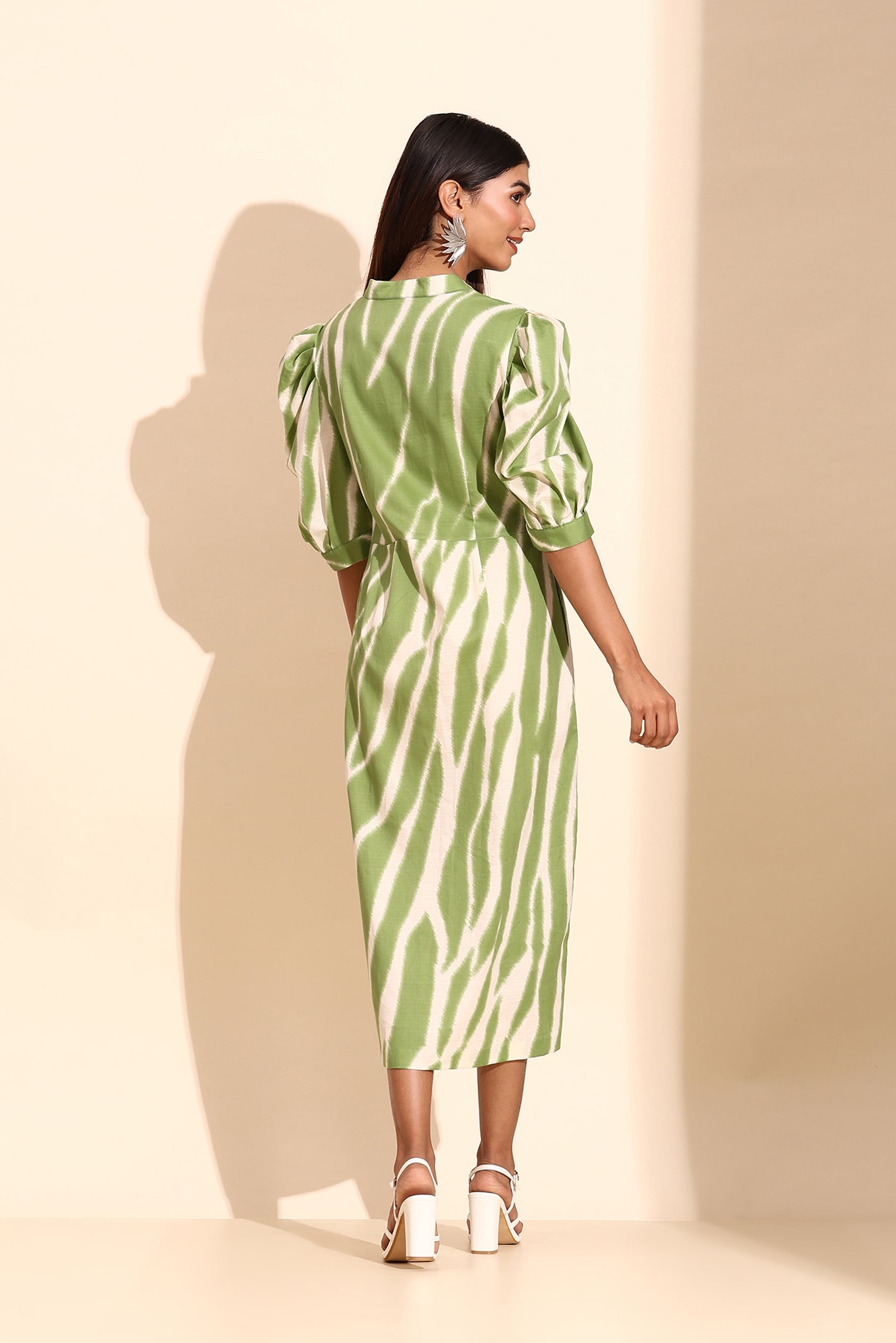 Green & White Long Dress