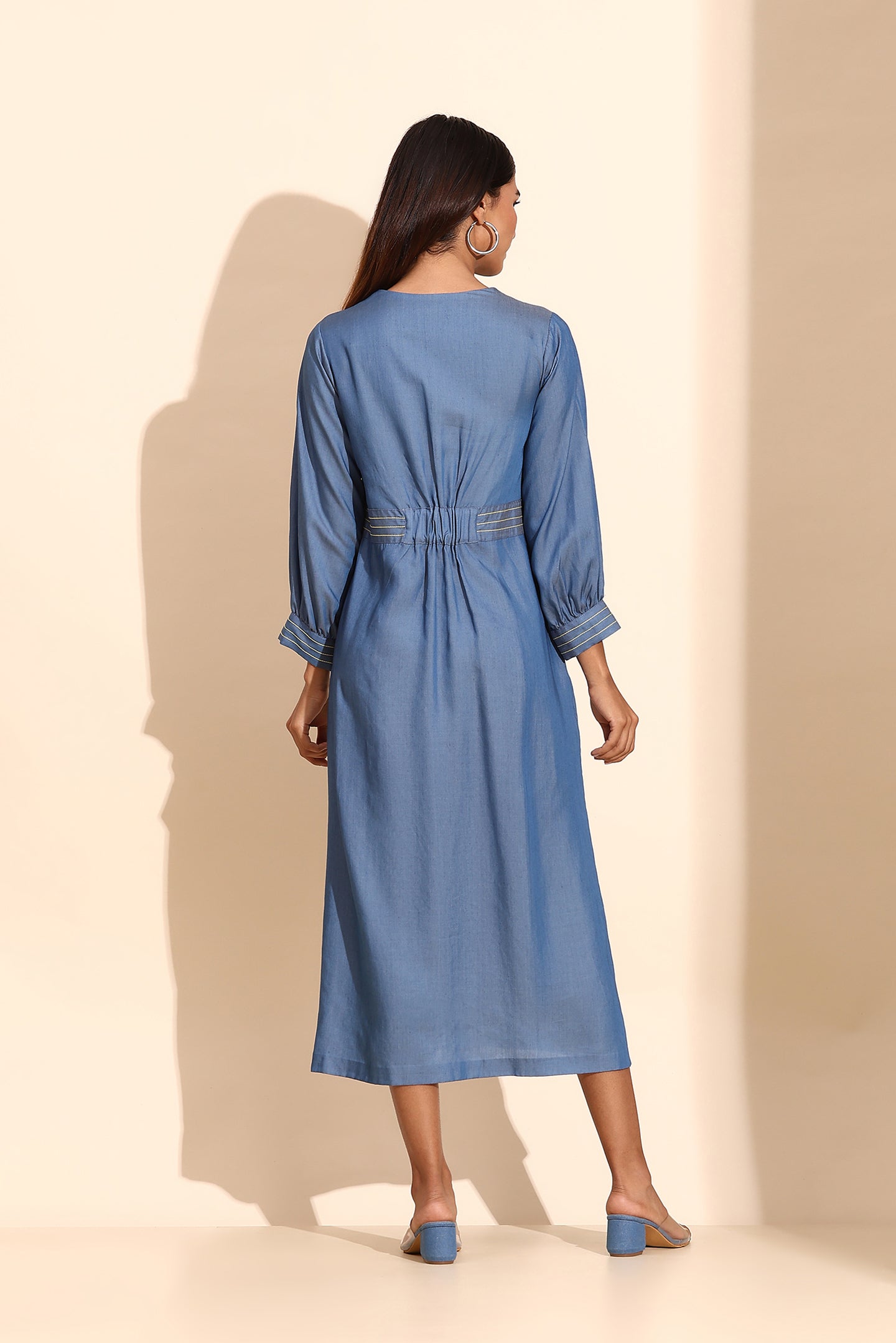 Blue Tencel Appliqué Midi Dress