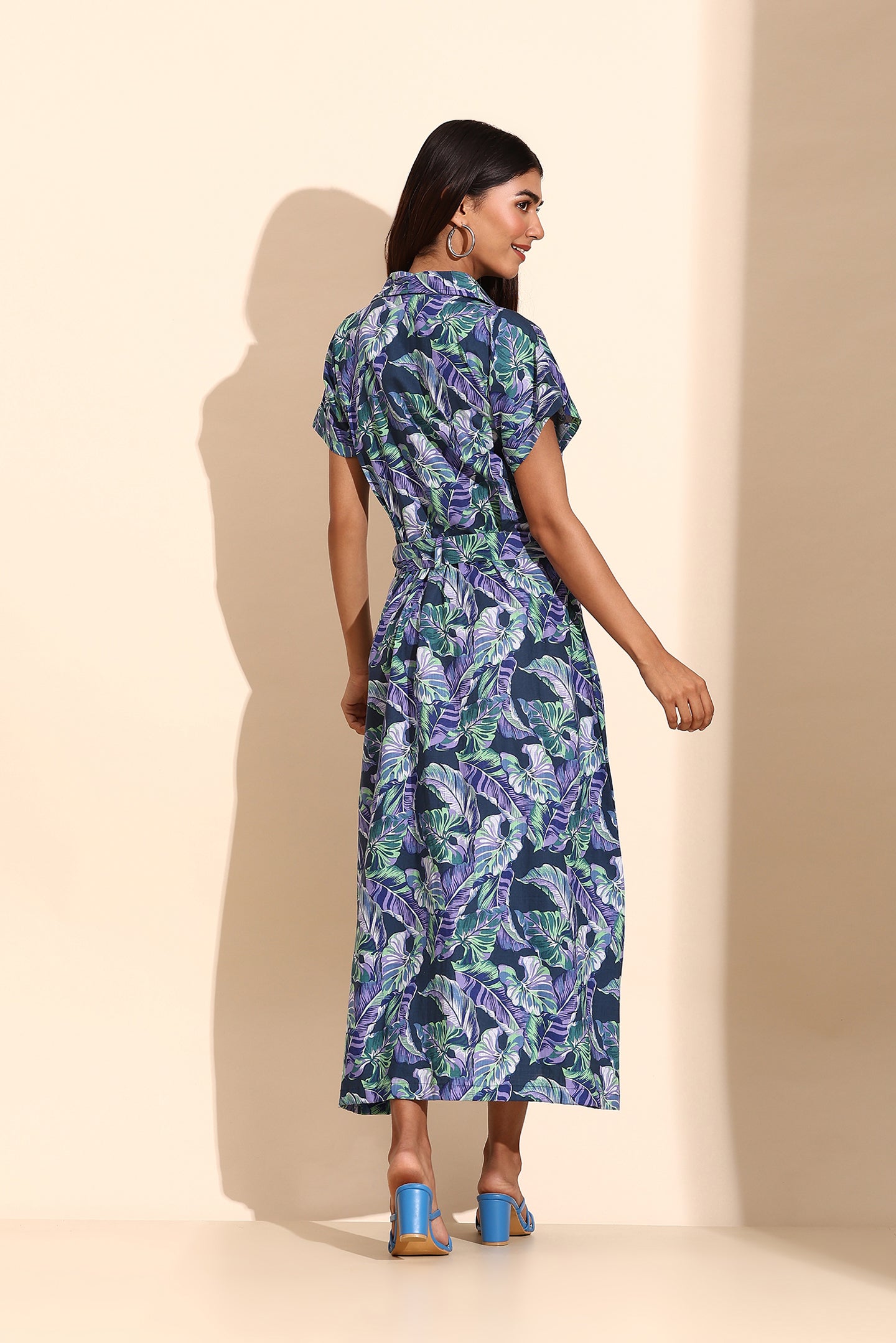 Tropical Bloom Belted Shirt Dress