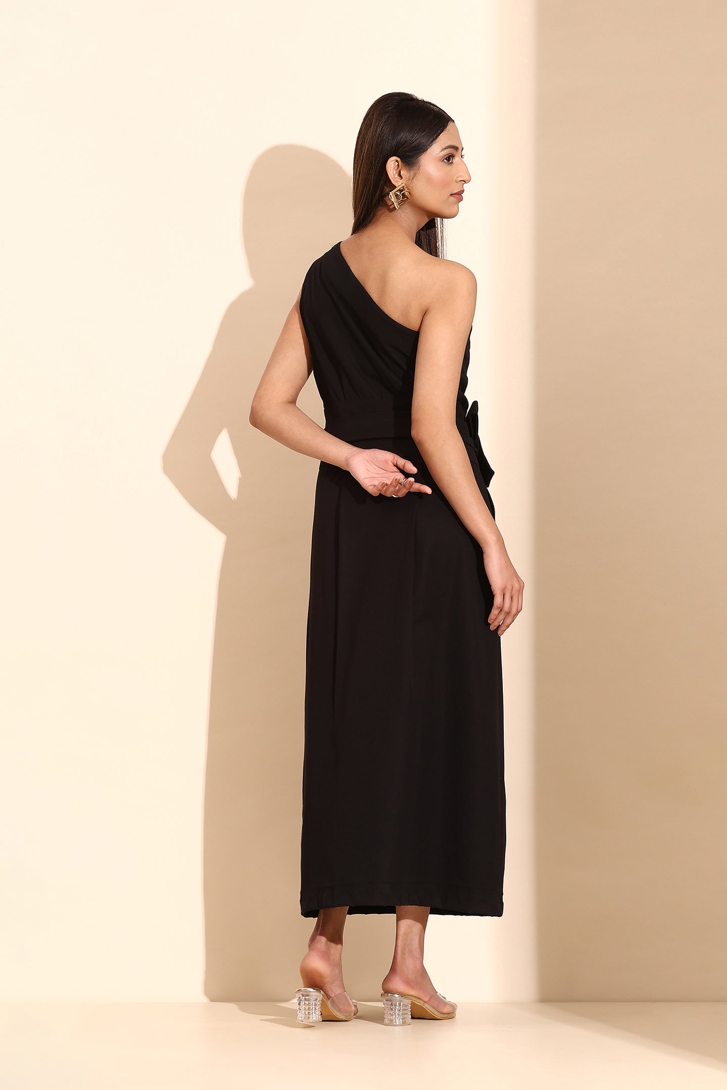 Midnight Elegance Belted Evening Dress