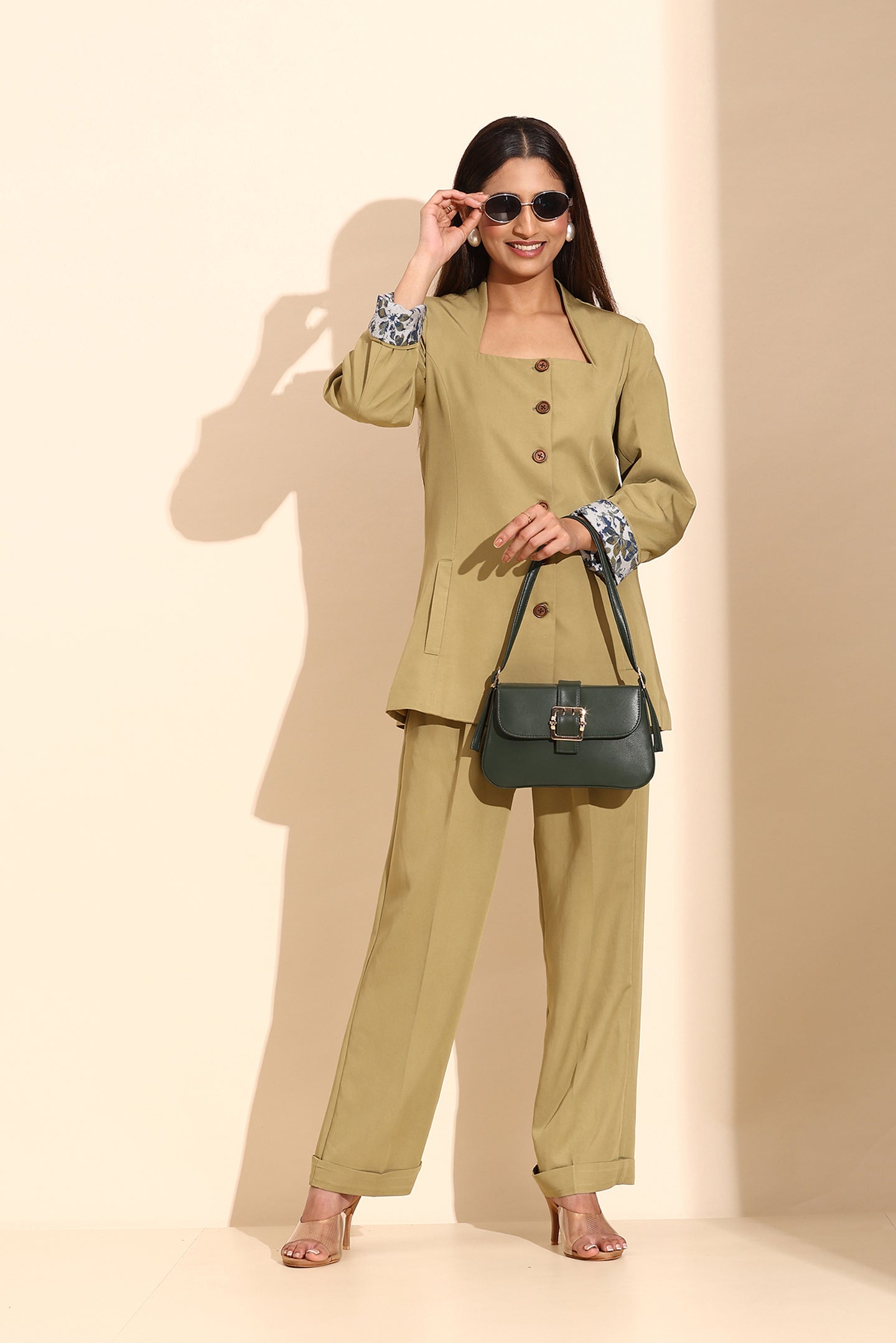 Green Tencel Denim Tailored Trousers