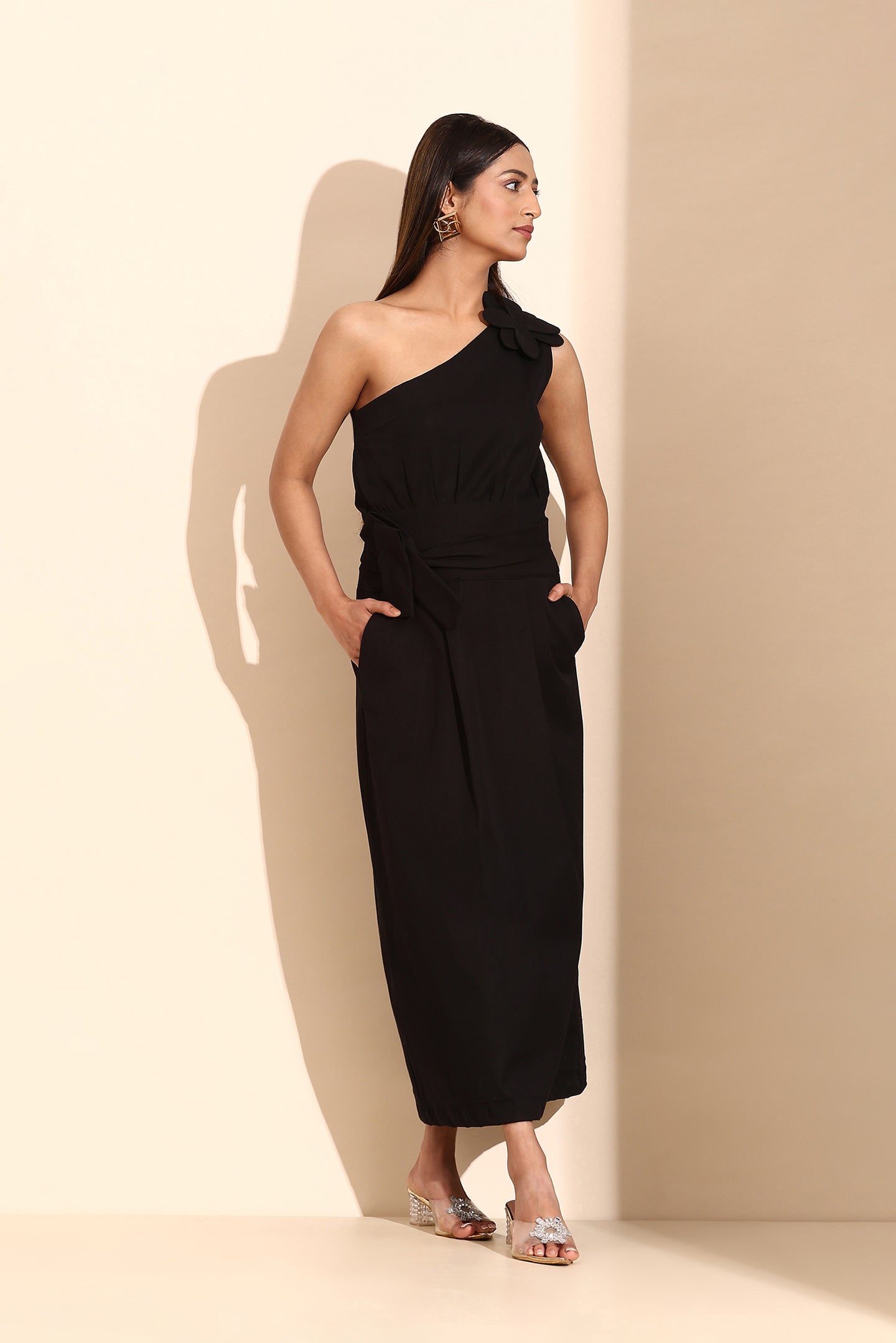 Midnight Elegance Belted Evening Dress