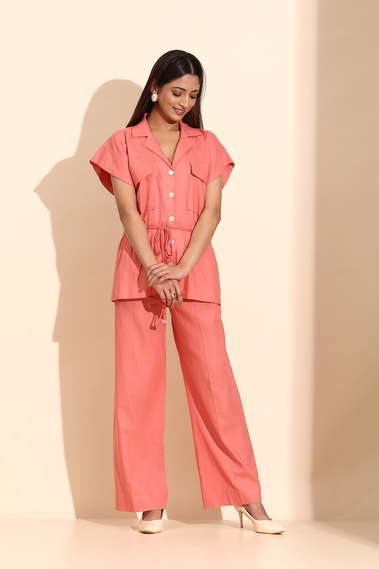 Blush Pink Cotton Linen Coord Set