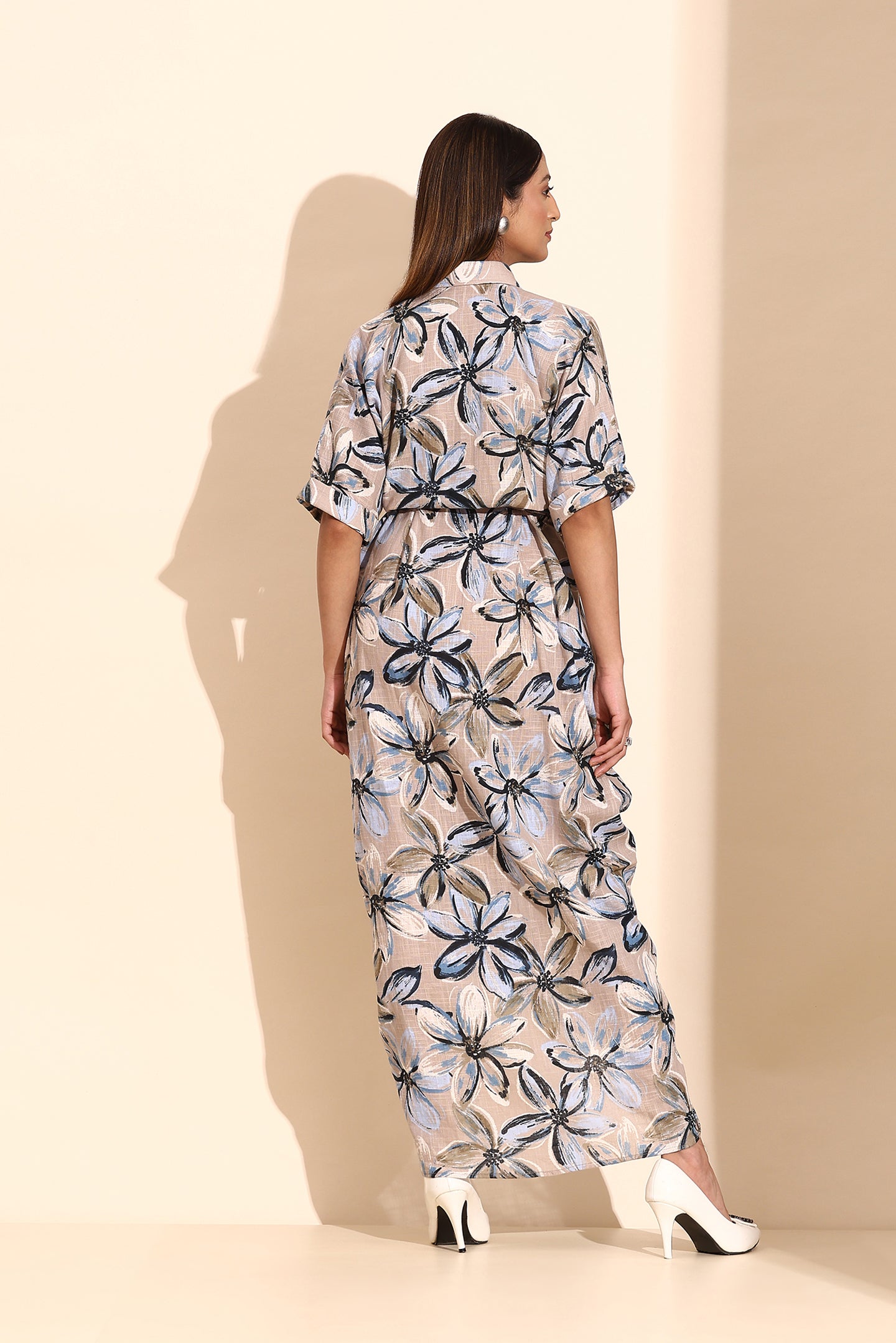 Floral Drape Cowl Dress