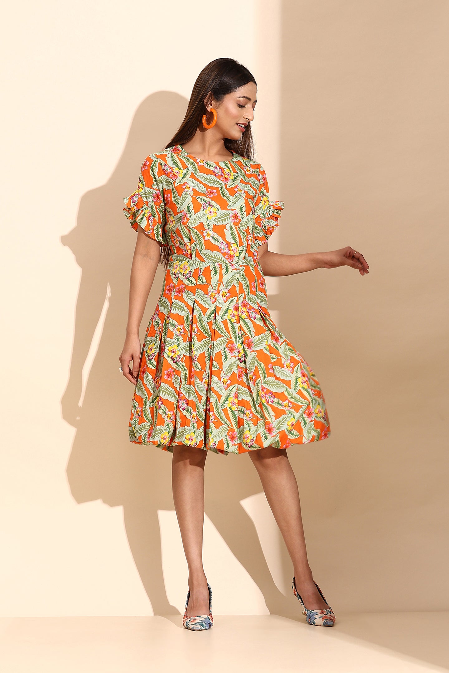 Orange Ivy Cotton Short Dress