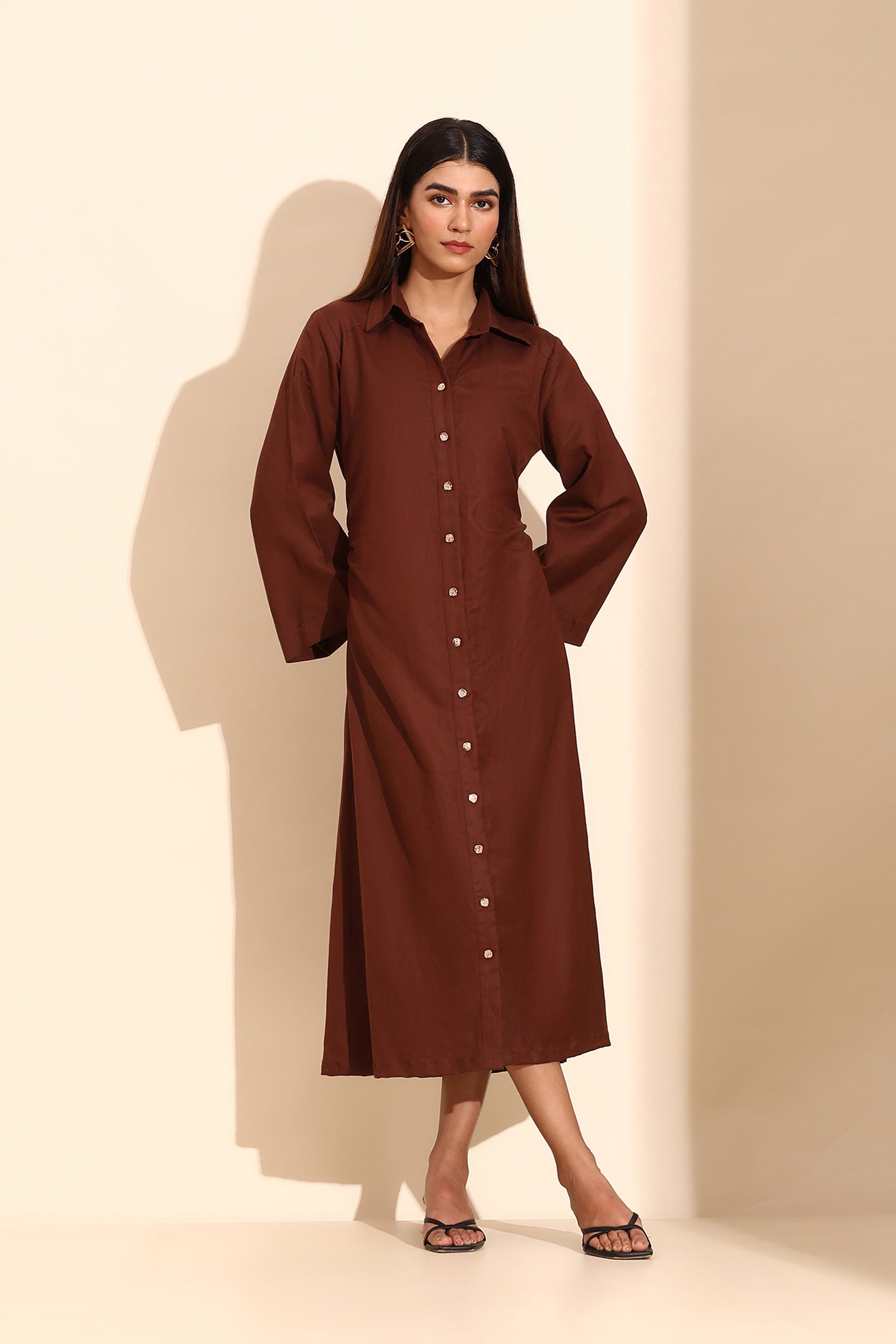 Mocha Flow Linen Shirt Dress