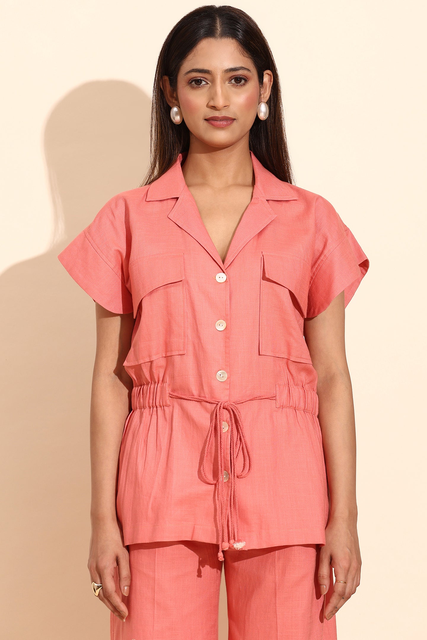 Blush Pink Cotton Linen Coord Set