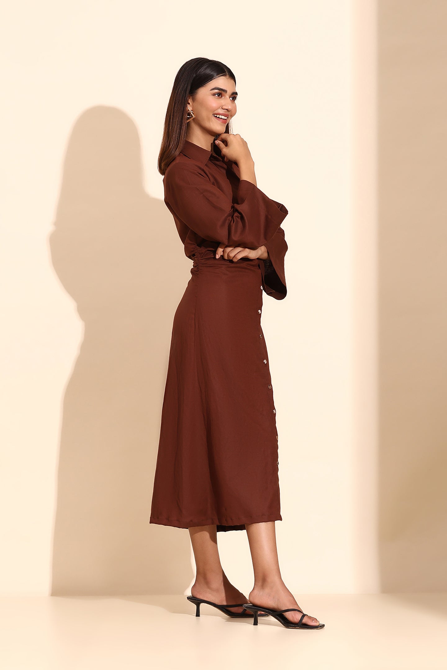 Mocha Flow Linen Shirt Dress
