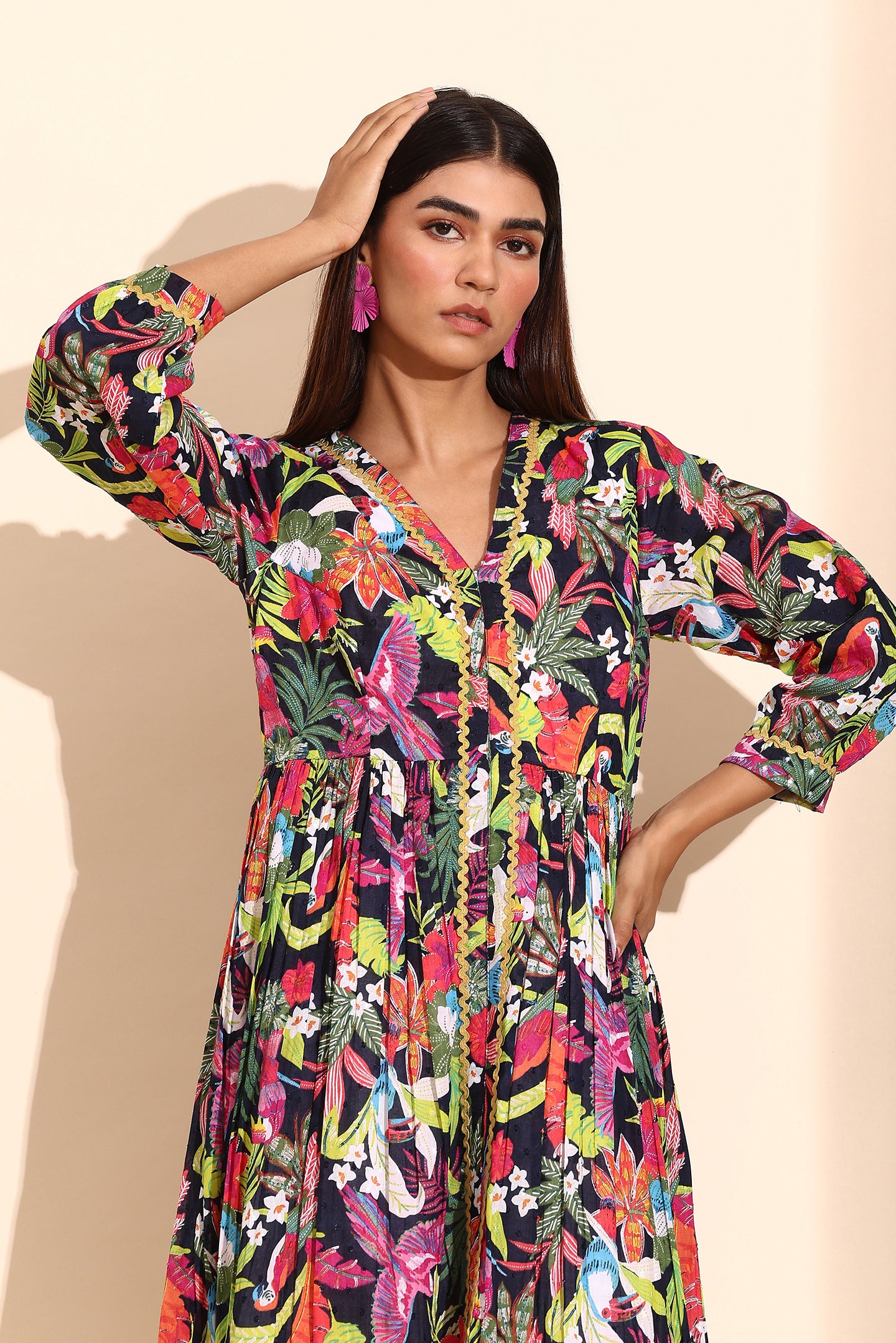 Navy Bloom Cotton Dress