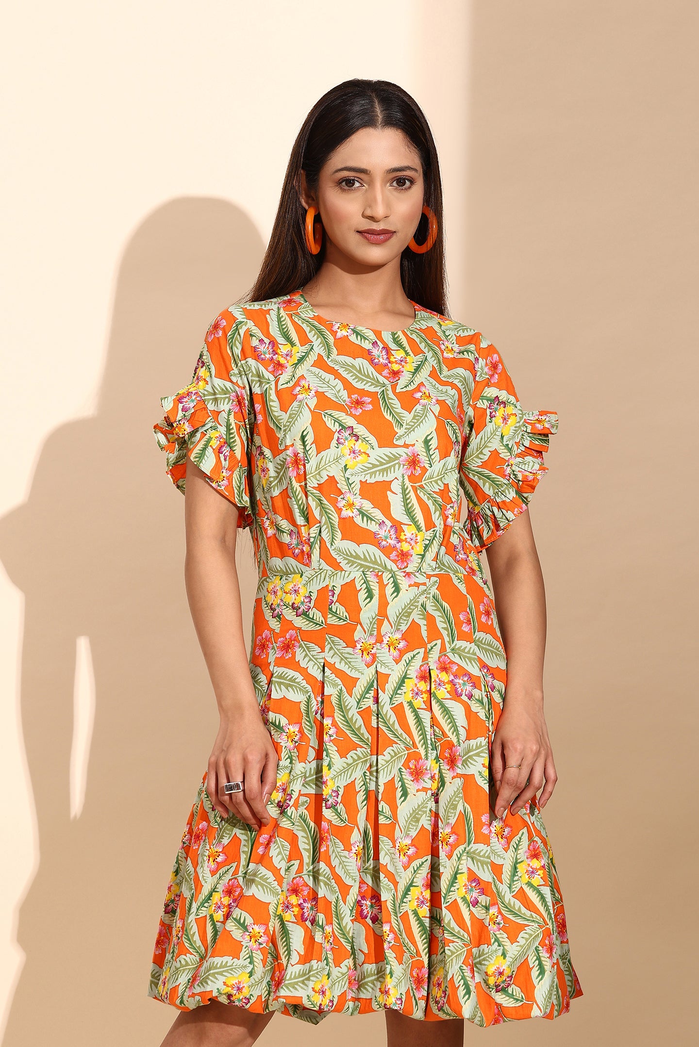 Orange Ivy Cotton Short Dress