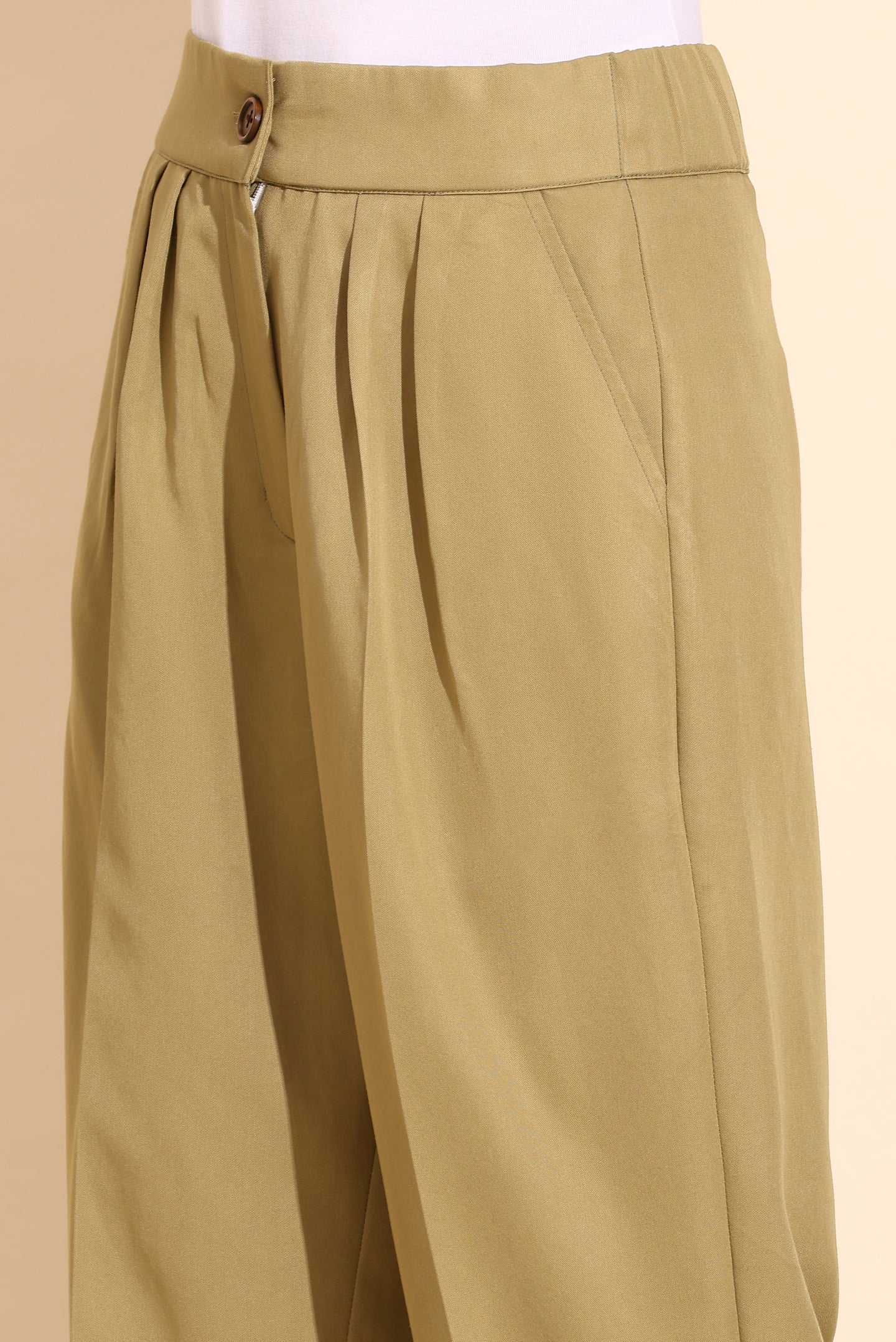 Green Tencel Denim Tailored Trousers