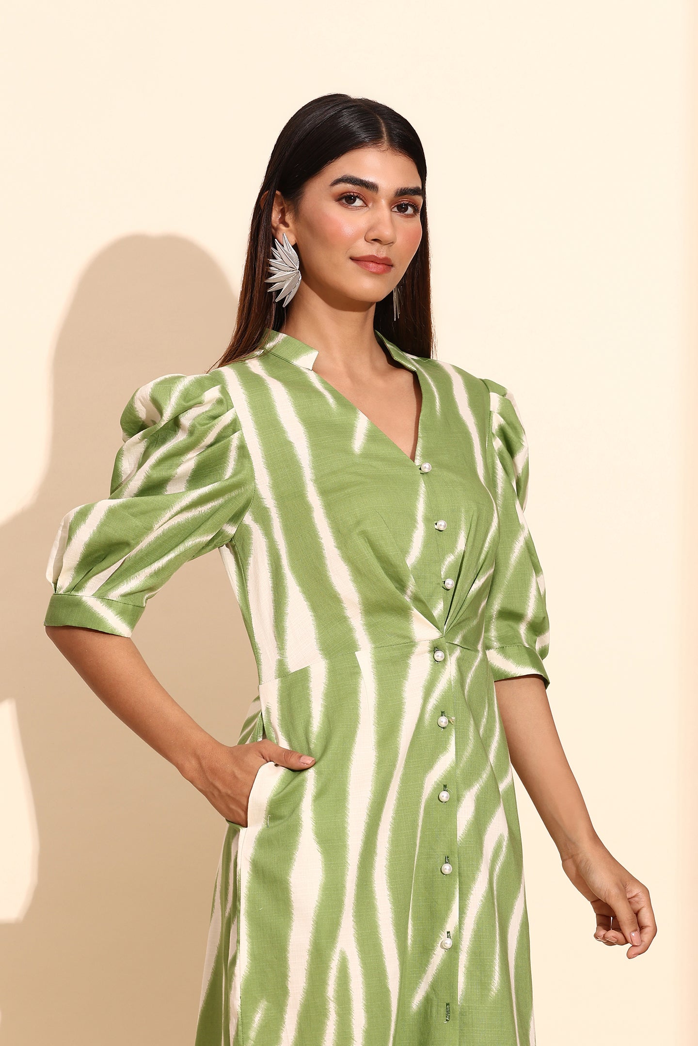 Green & White Long Dress
