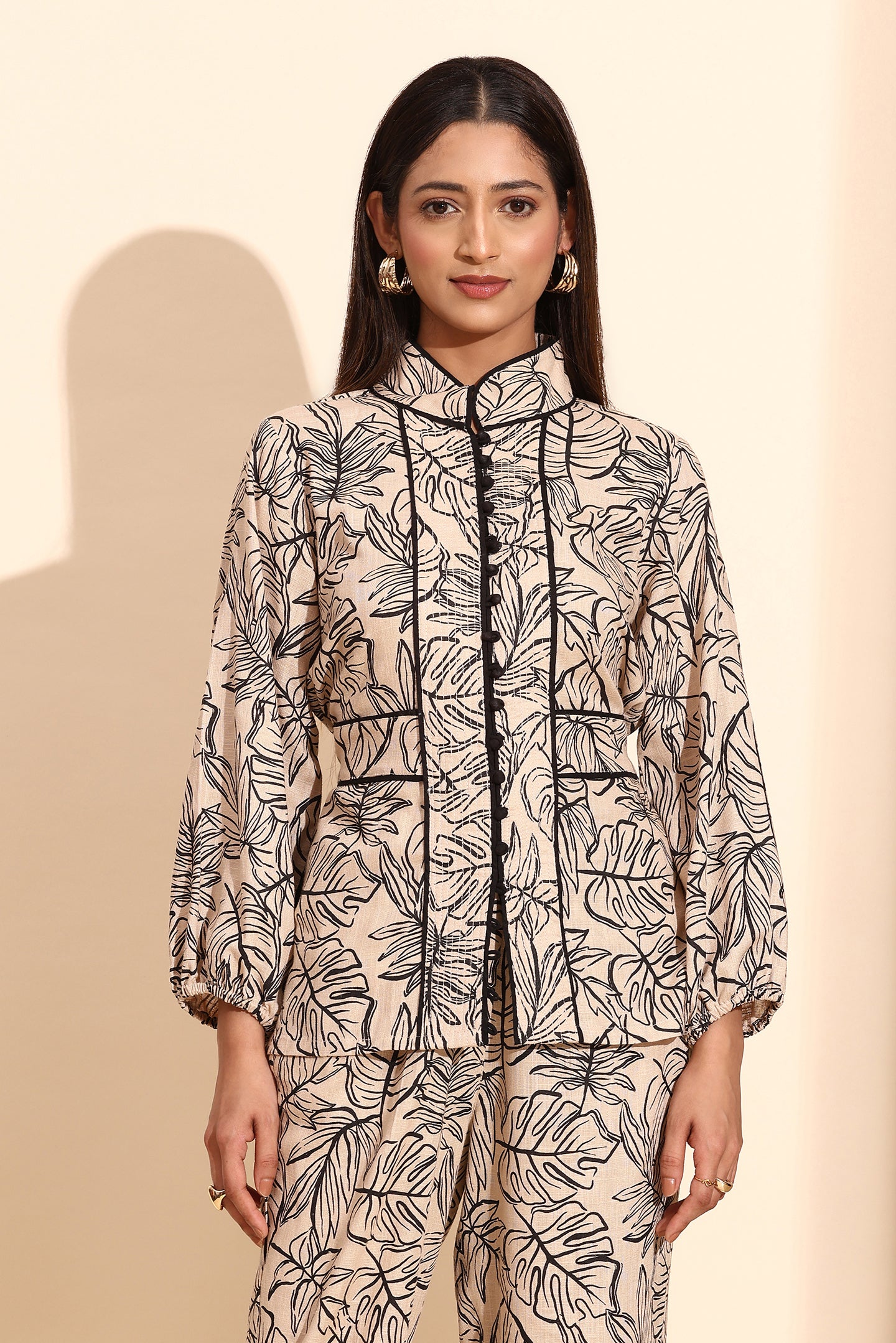 Beige With Black Abstract Print tailored Coord Set