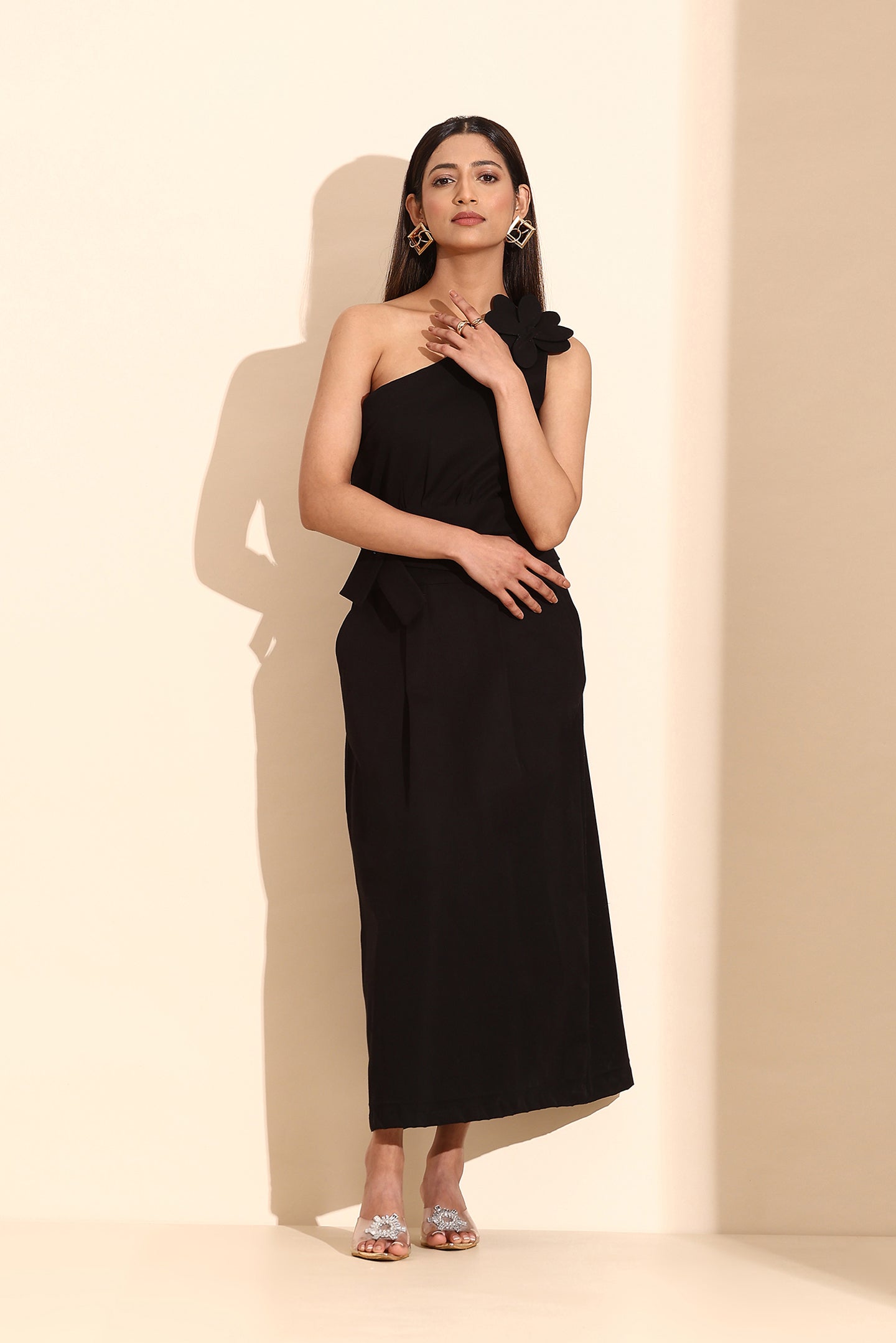 Midnight Elegance Belted Evening Dress