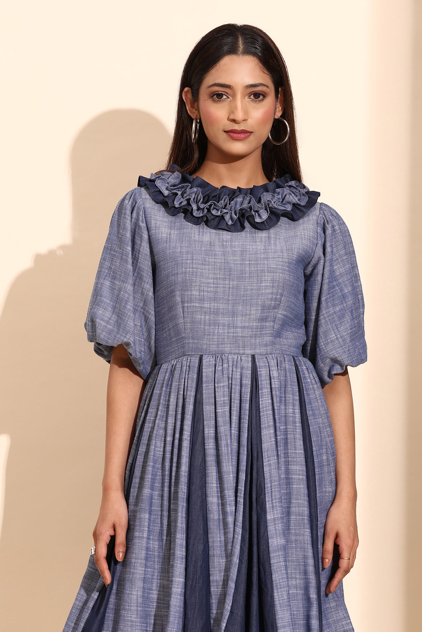 Slate Blue Cotton Linen Short Dress