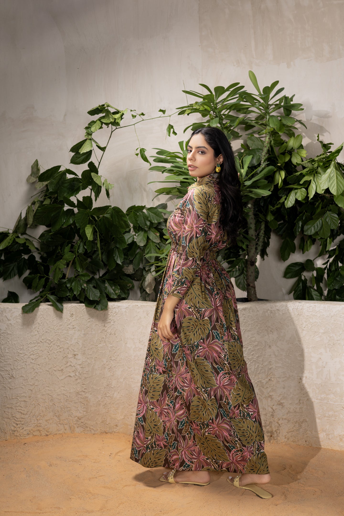 Green Flora Midi Shirt Dress
