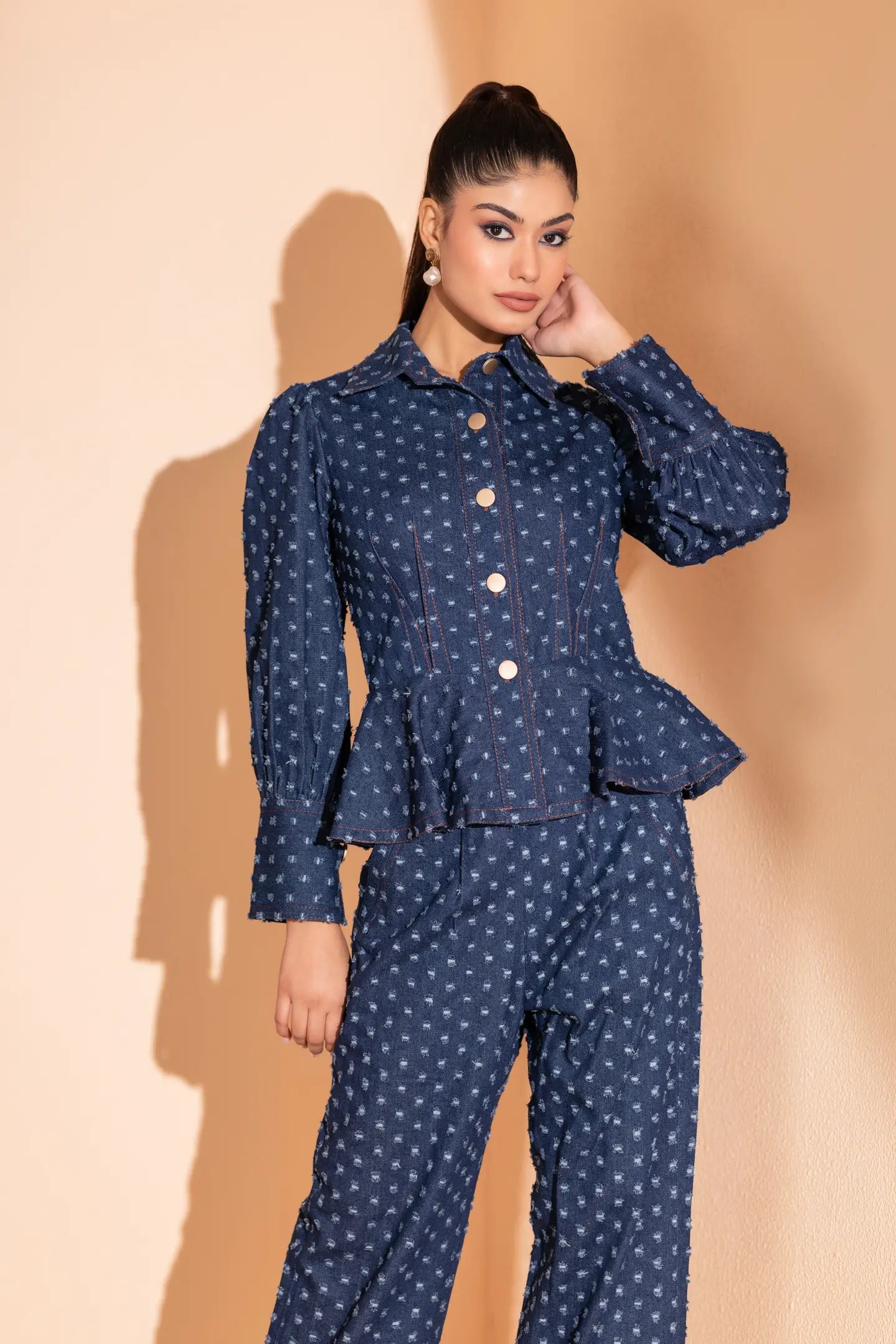 Rugged Denim peplum Coord Set