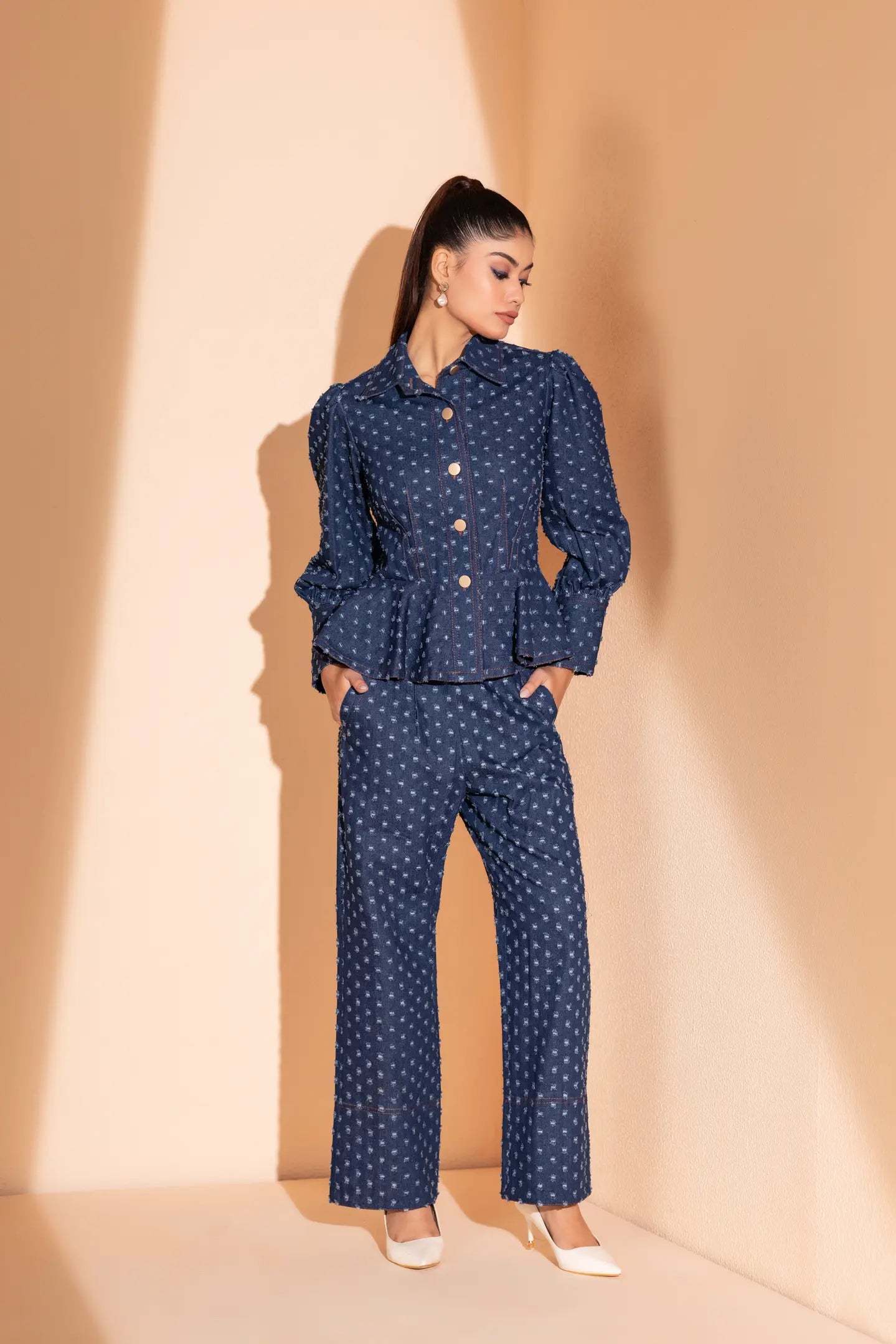 Rugged Denim peplum Coord Set