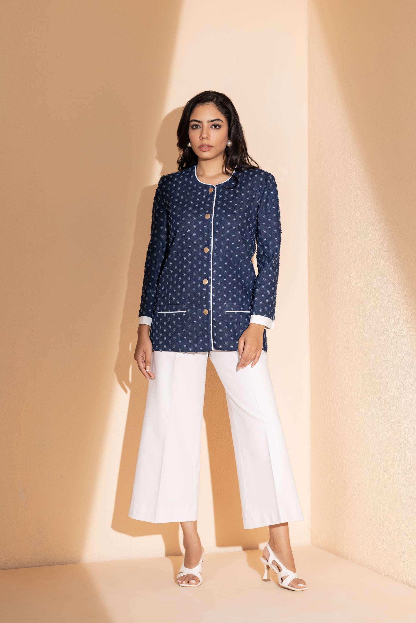 Rugged Denim Button-Down Blazer