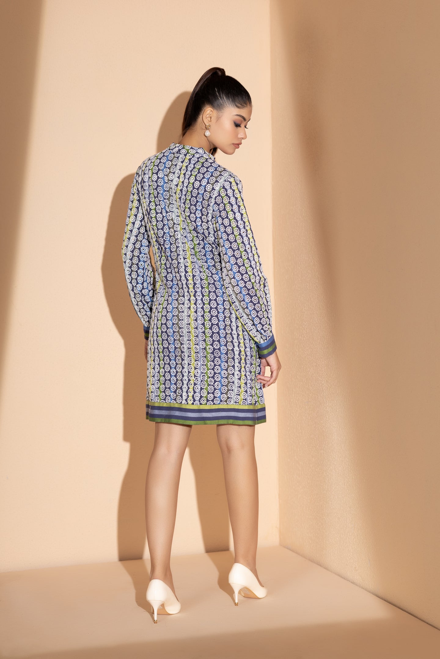 Embroidered Button-Down Shift Dress