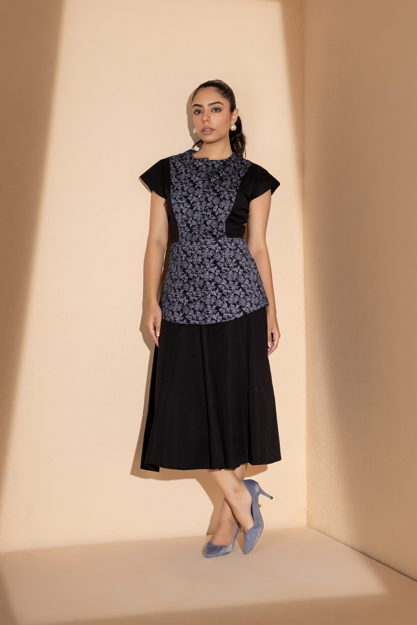 Black Floral Fusion Dress