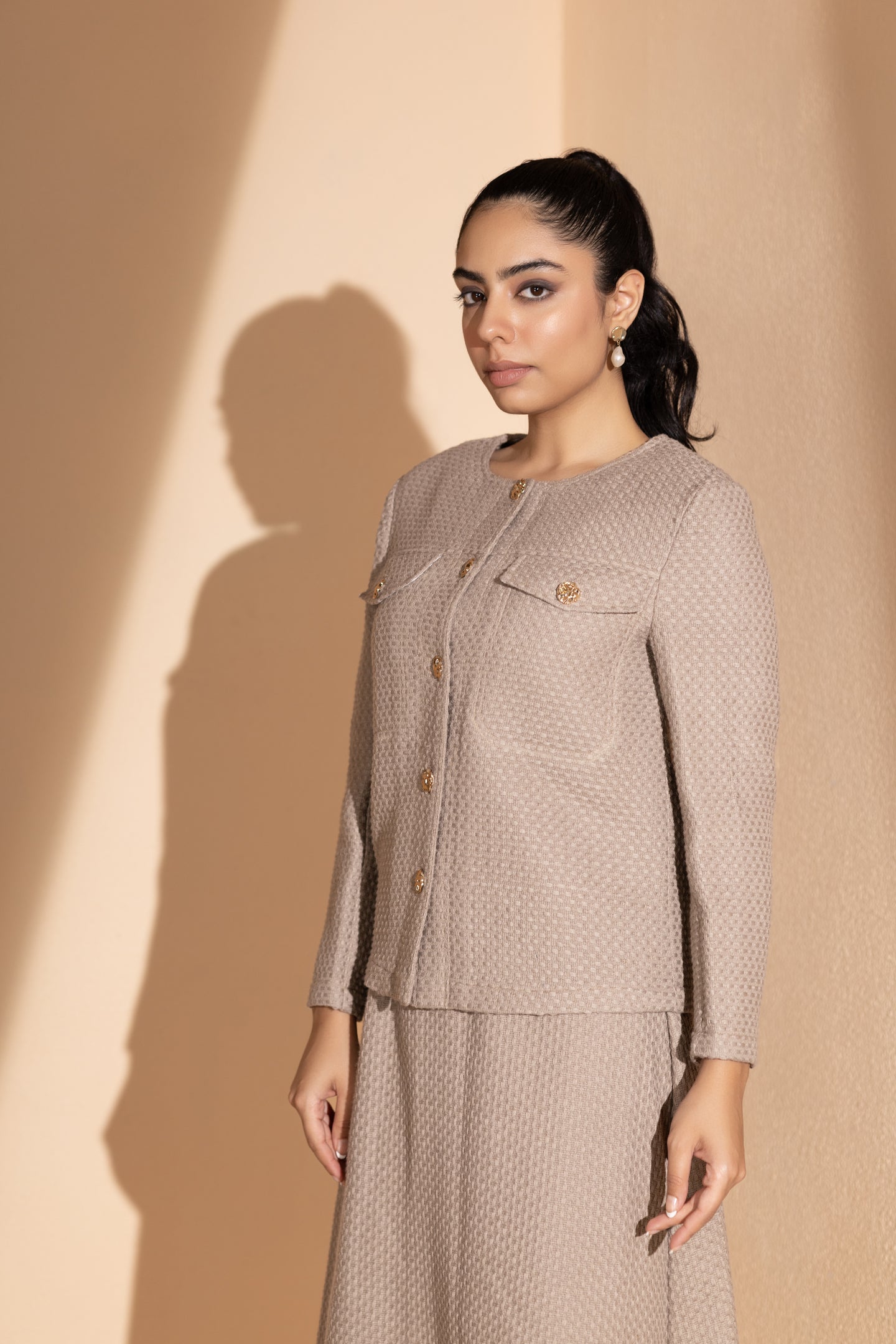 Refined Beige Flap Blazer