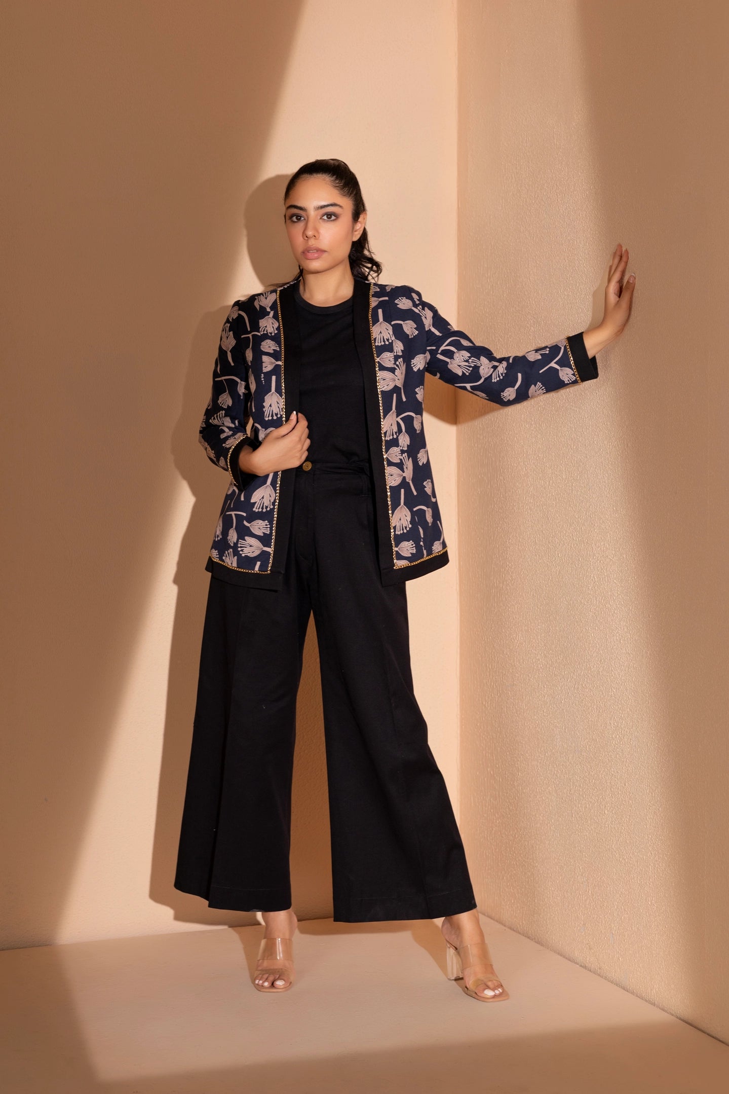 Midnight blossom Cotton Linen Jacket