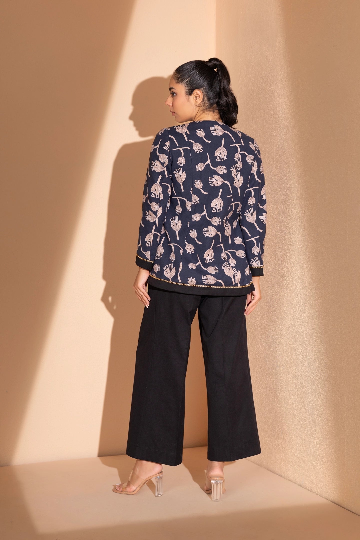 Midnight blossom Cotton Linen Jacket