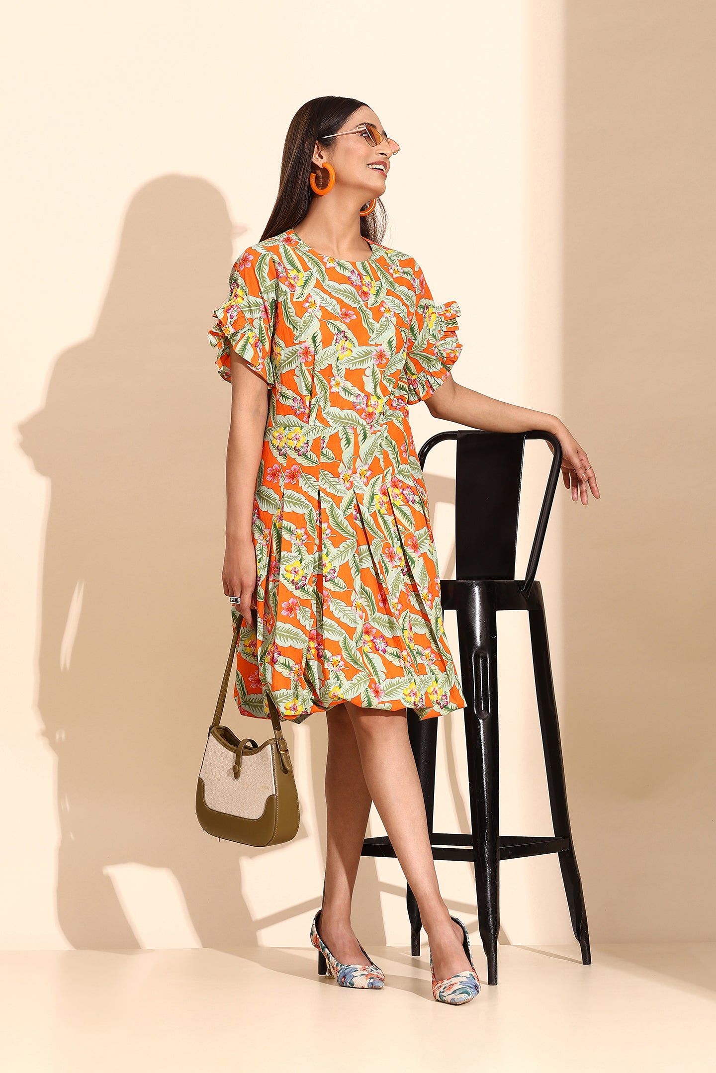 Orange Ivy Cotton Short Dress