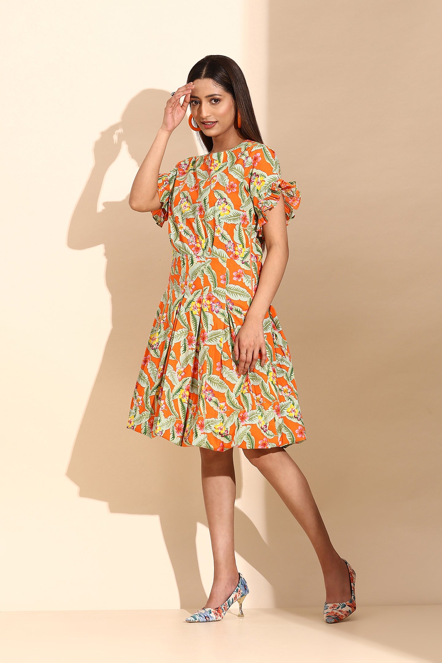Orange Ivy Cotton Short Dress