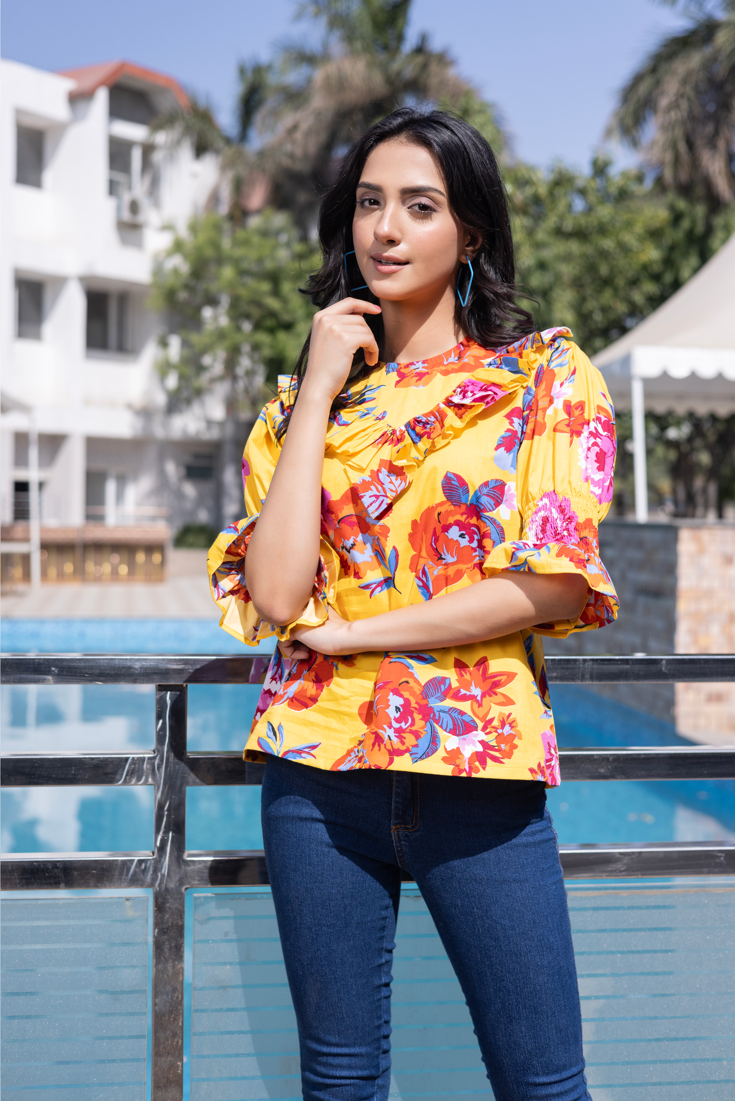 Yellow Floral Ruffled Top