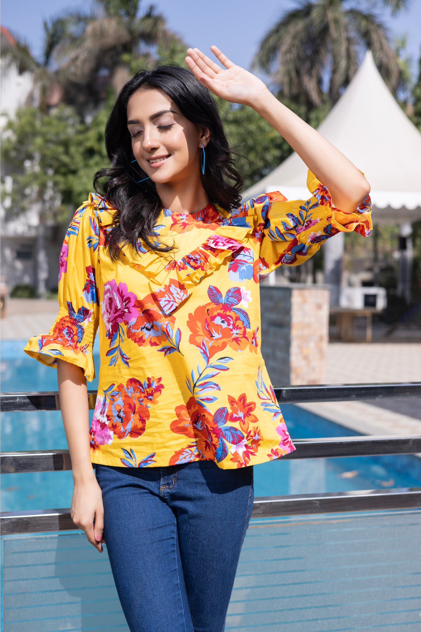 Yellow Floral Ruffled Top