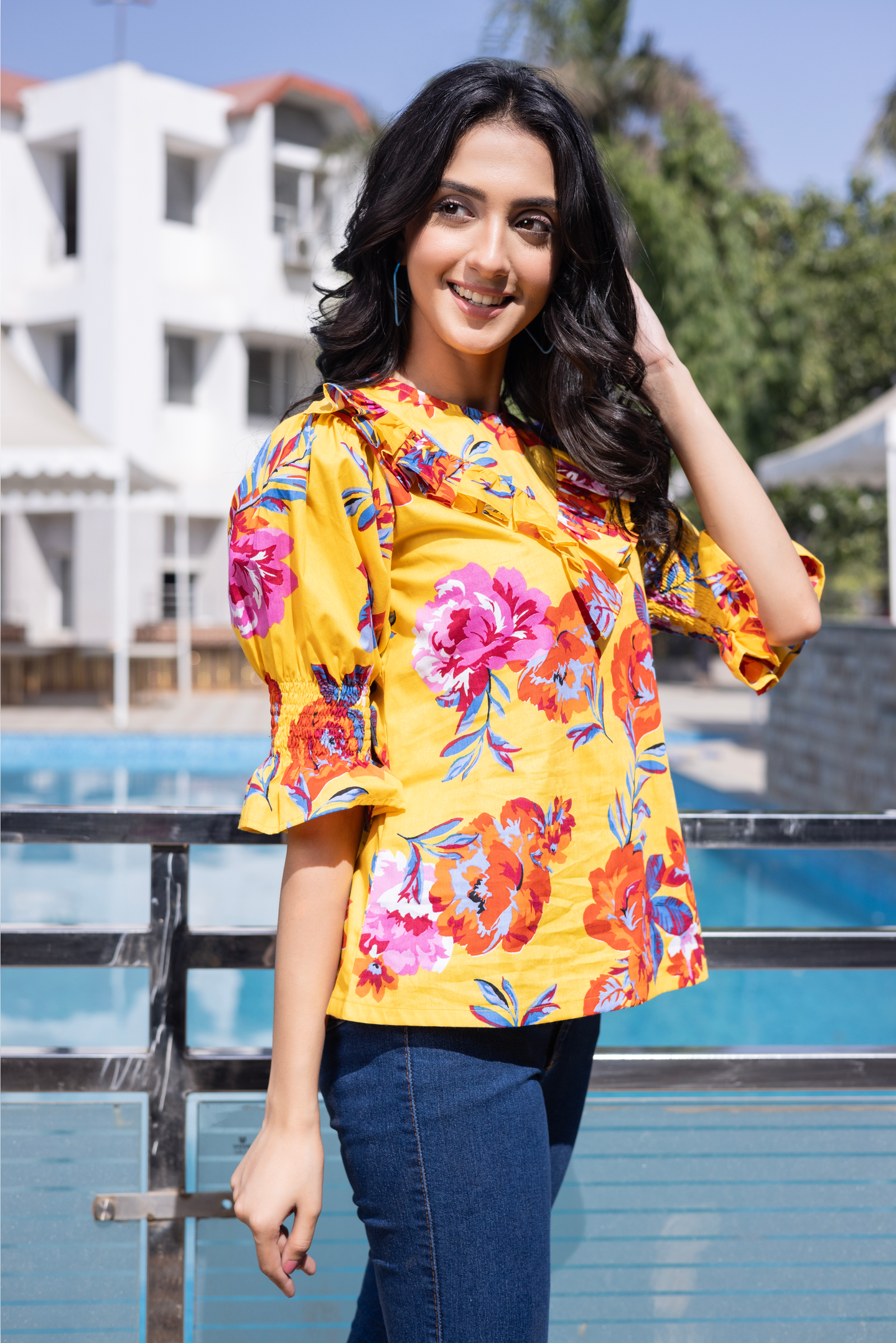 Yellow Floral Ruffled Top